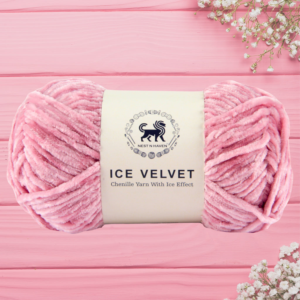 Ice Velvet Yarn, Chenille Supersoft Hand Knitting yarn Ball: (100 Gram) Baby Pink