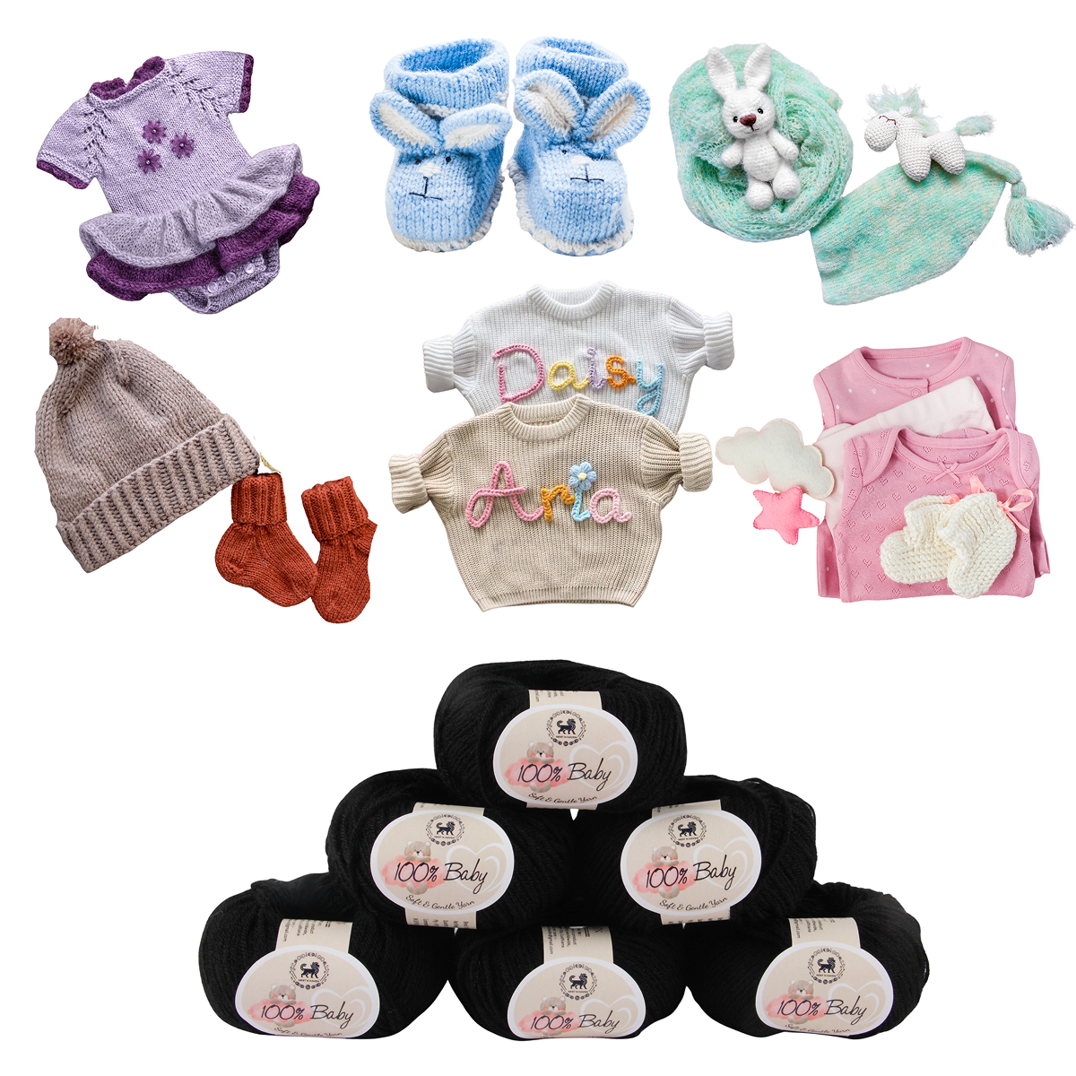 Baby  Yarn  pack of 6 (25gms x 6) 150 gram -  Black
