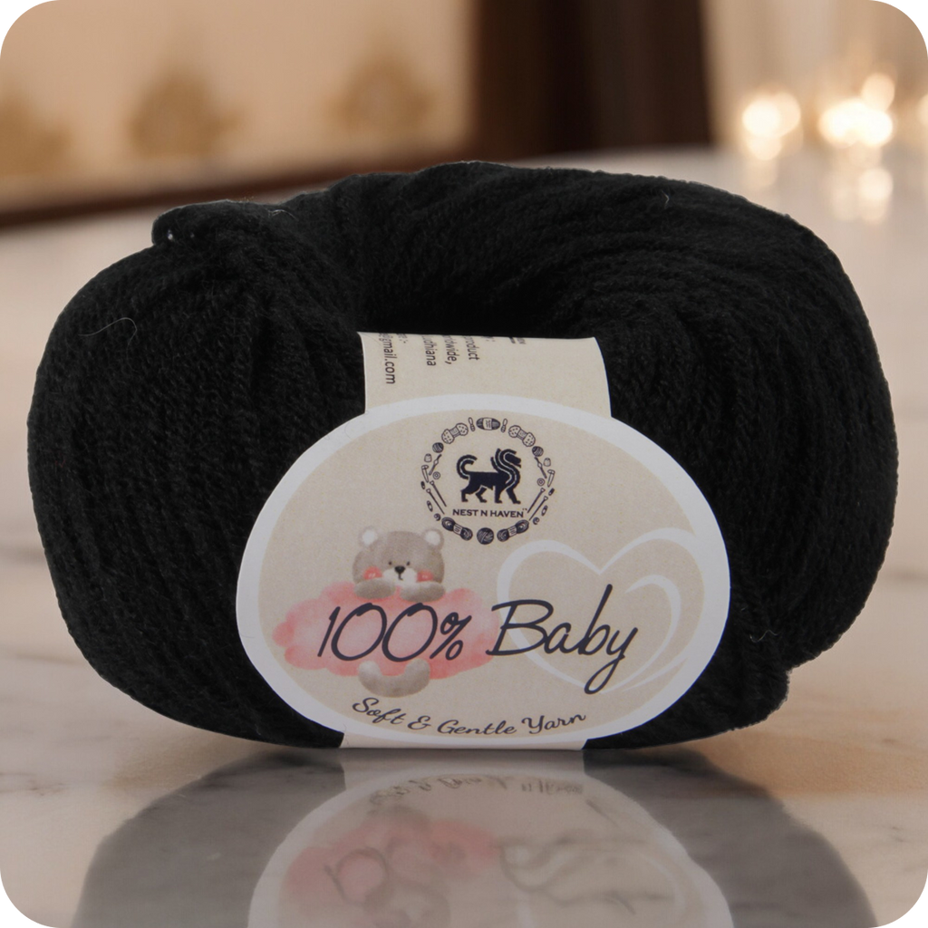 Baby  Yarn  pack of 6 (25gms x 6) 150 gram -  Black