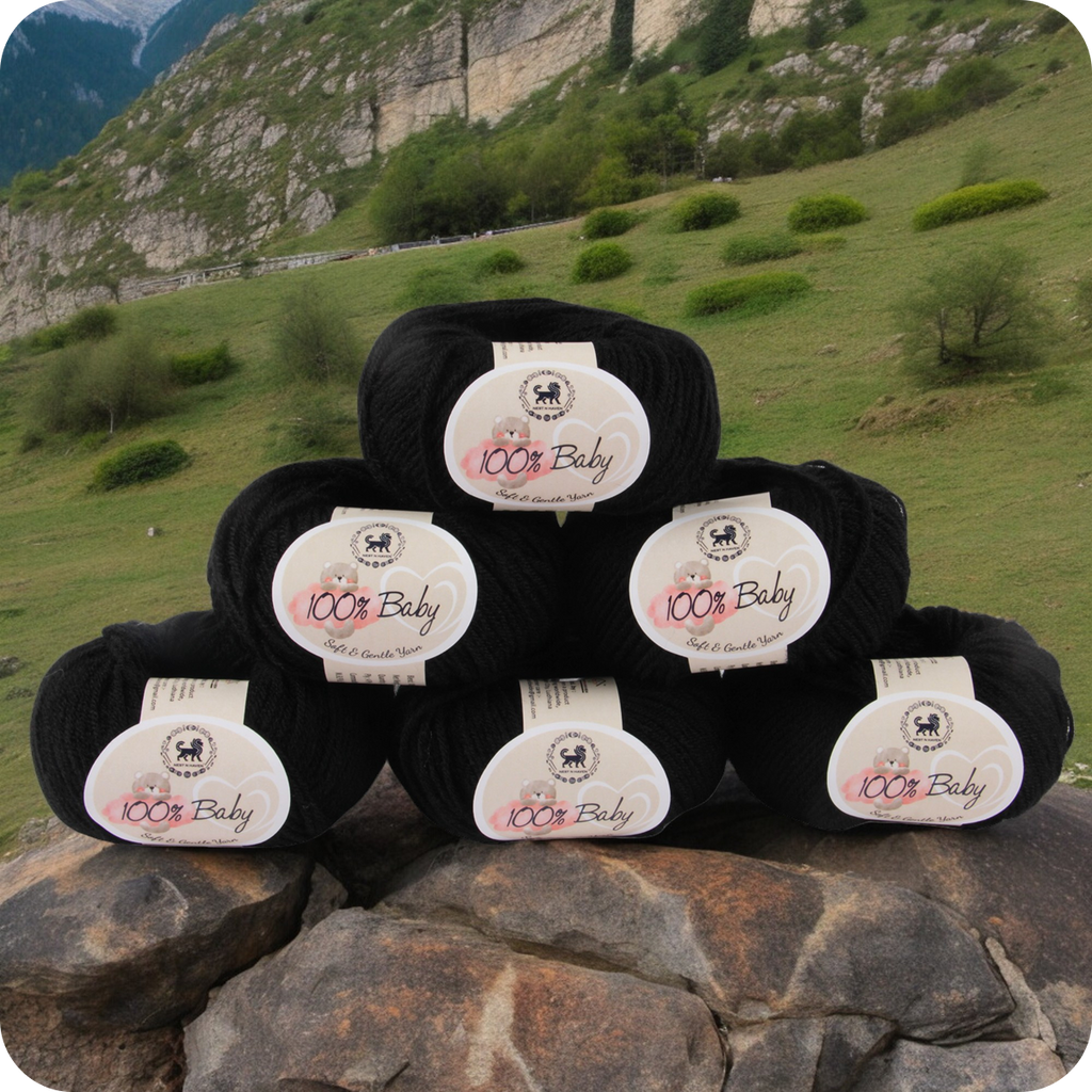 Baby  Yarn  pack of 6 (25gms x 6) 150 gram -  Black