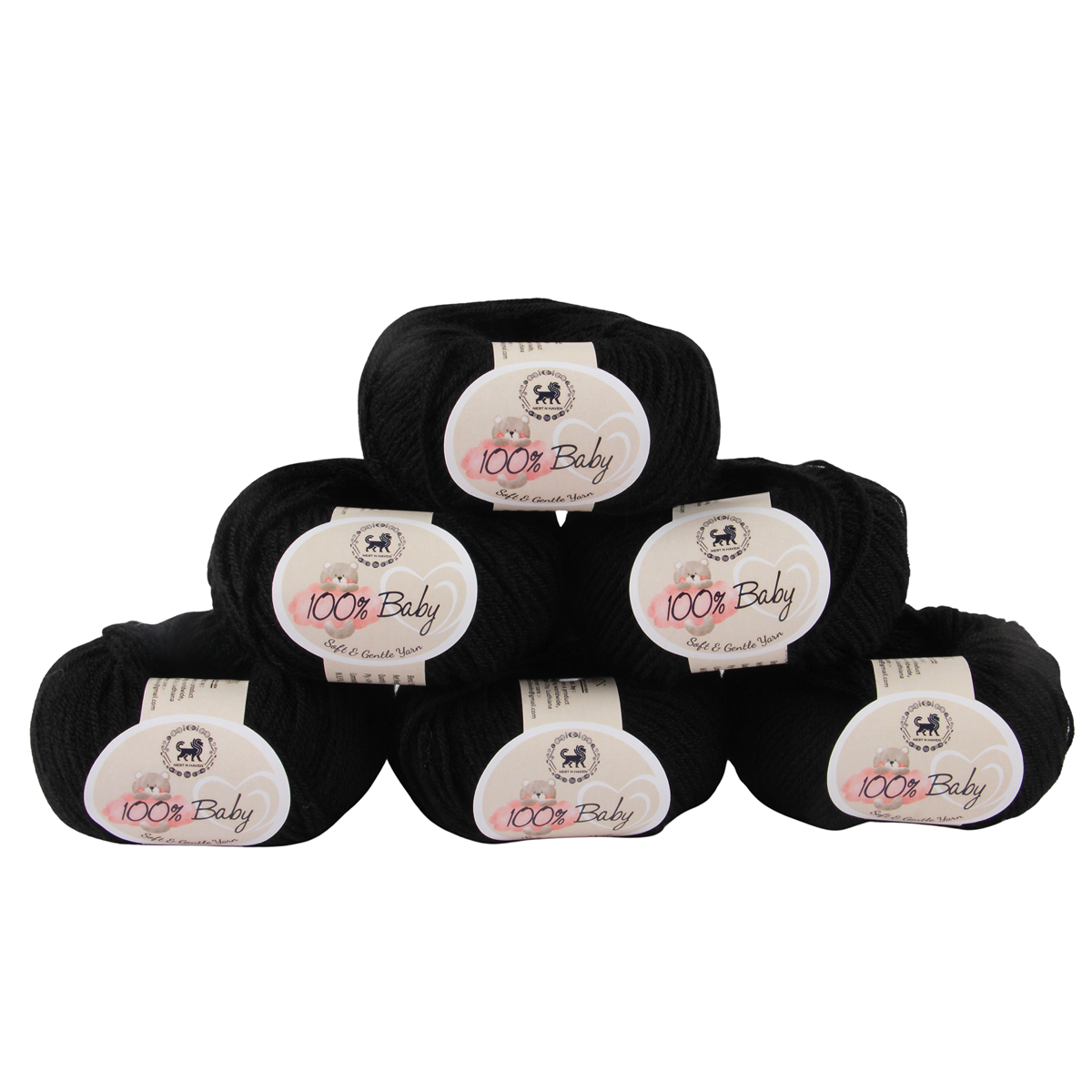 Baby  Yarn  pack of 6 (25gms x 6) 150 gram - Black