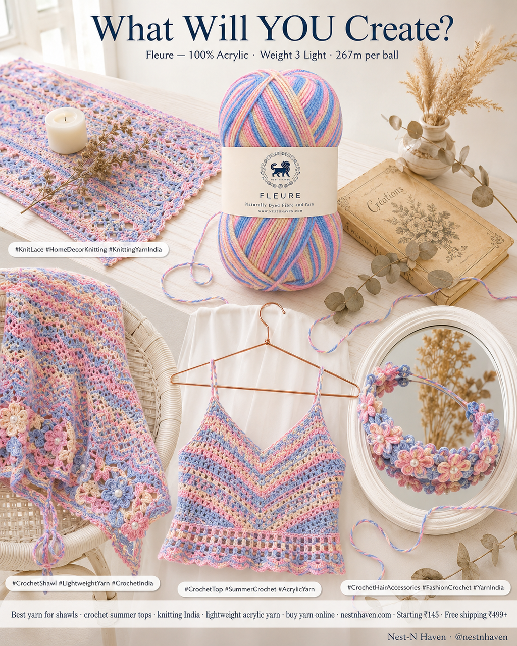 Fleure Yarn – Lightweight Knitting & Crochet acrylic Yarn , 100 grams  | Nest-N Haven | Shade - Banana split