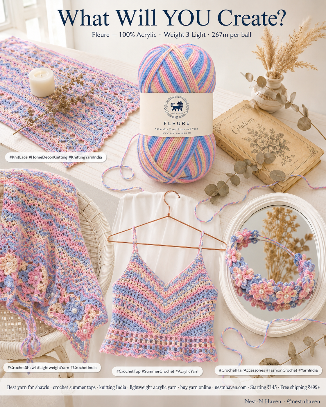 Fleure Yarn – Lightweight Knitting & Crochet acrylic Yarn , 100 grams  | Nest-N Haven | Shade - Banana split