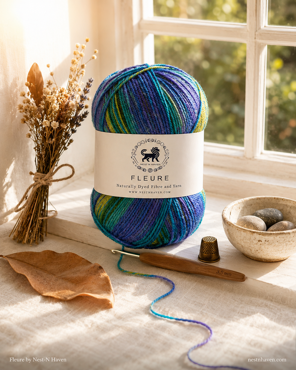 Fleure Yarn SE  – Lightweight Knitting & Crochet acrylic Yarn , 100 grams  | Nest-N Haven | Shade - Peacock Green Prism