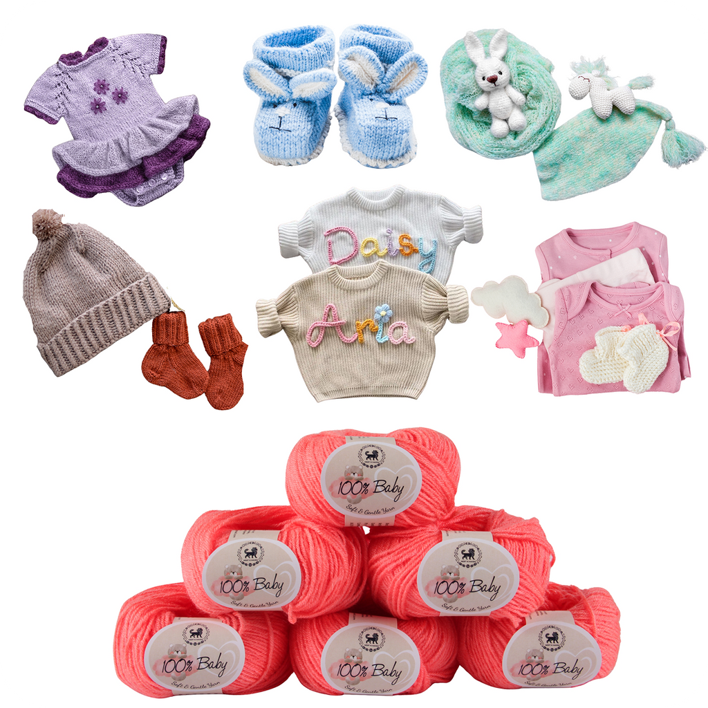 Baby  Yarn  pack of 6 (25gms x 6) 150 gram -  Coral