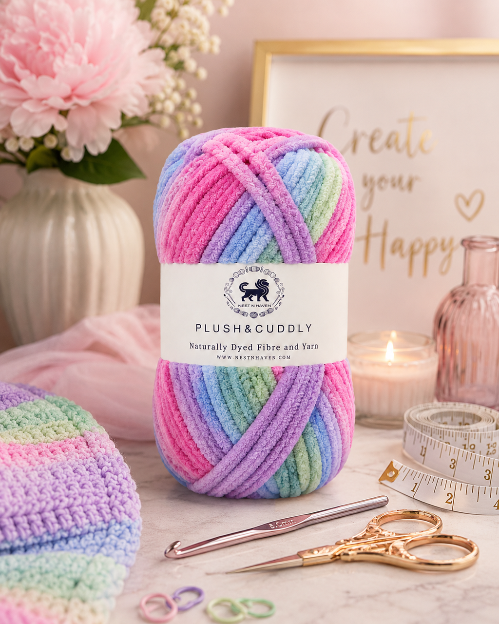 Plush & Cuddly Yarn – Super Soft Knitting  Multi Colour Yarn Ball Suitable for Craft, Babywear, Baby Blankets, 5 Bulky | Nest-N Haven| Shade no- 10