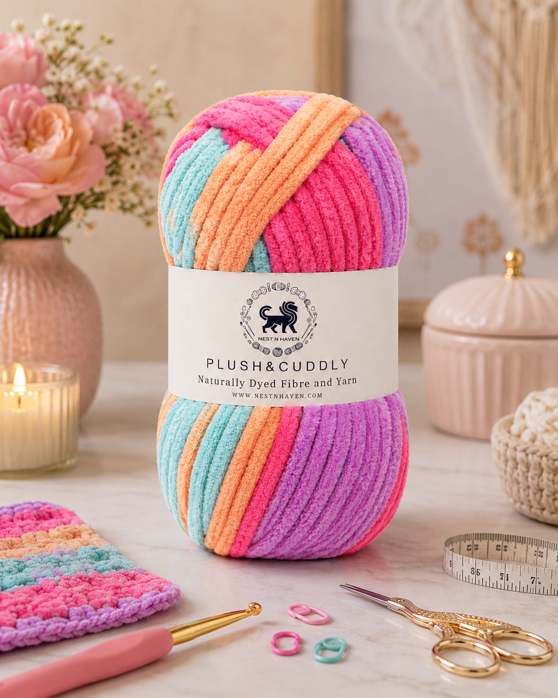 Plush & Cuddly Yarn – Super Soft Knitting  Multi Colour Yarn Ball Suitable for Craft, Babywear, Baby Blankets, 5 Bulky | Nest-N Haven| Shade no- 15