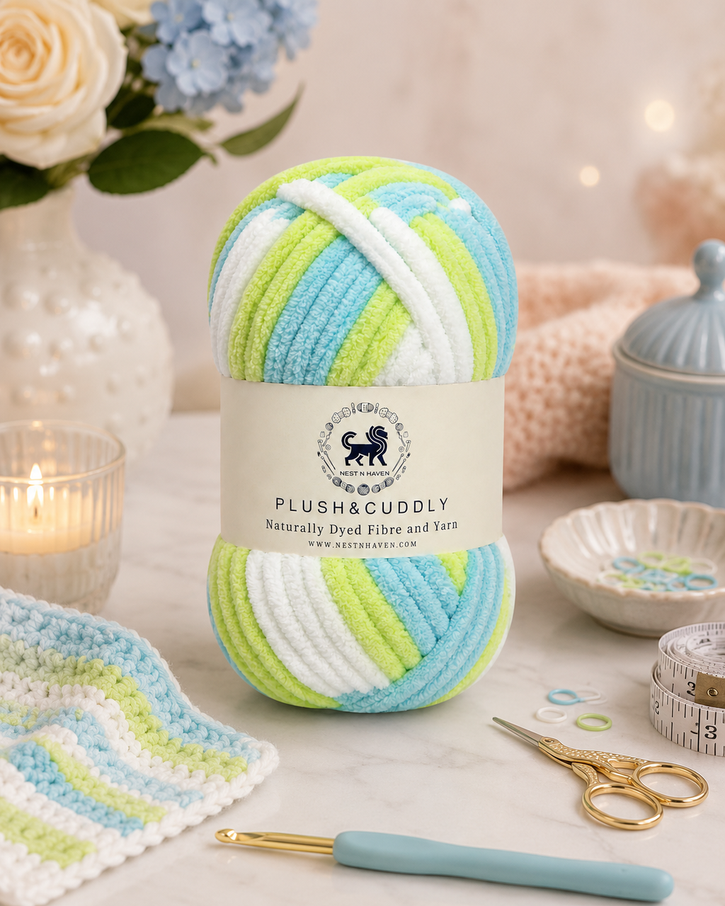 Plush & Cuddly Yarn – Super Soft Knitting  Multi Colour Yarn Ball Suitable for Craft, Babywear, Baby Blankets, 5 Bulky | Nest-N Haven| Shade no- 1