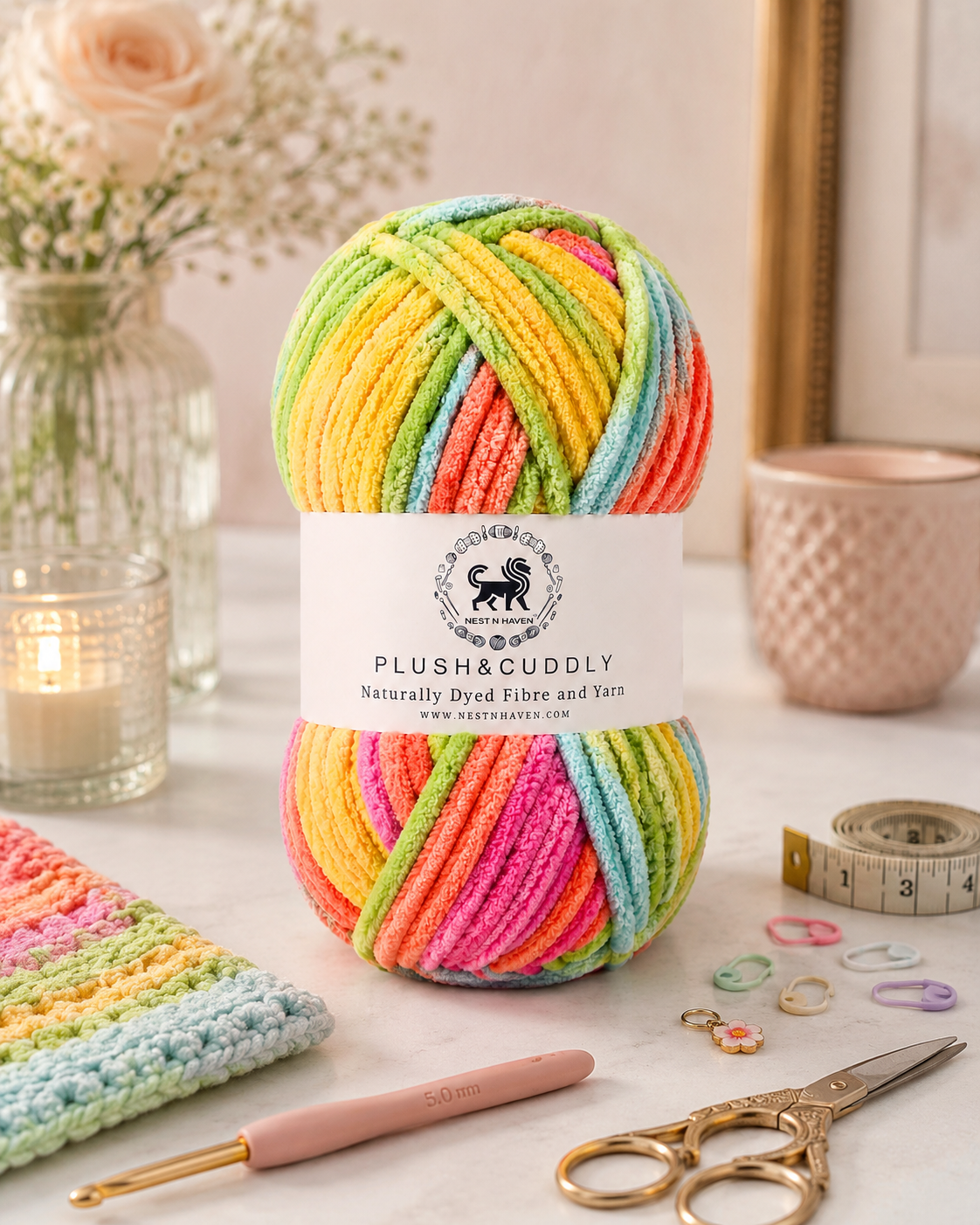 Plush & Cuddly Yarn – Super Soft Knitting  Multi Colour Yarn Ball Suitable for Craft, Babywear, Baby Blankets, 5 Bulky | Nest-N Haven| Shade no- 9y