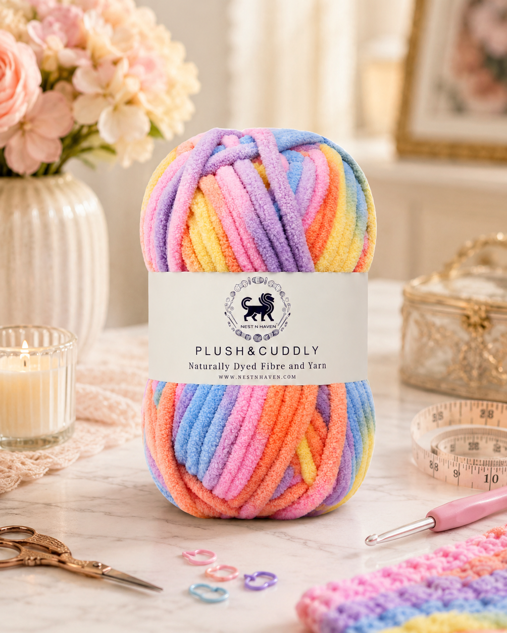 Plush & Cuddly Yarn – Super Soft Knitting  Multi Colour Yarn Ball Suitable for Craft, Babywear, Baby Blankets, 5 Bulky | Nest-N Haven| Shade no- 18