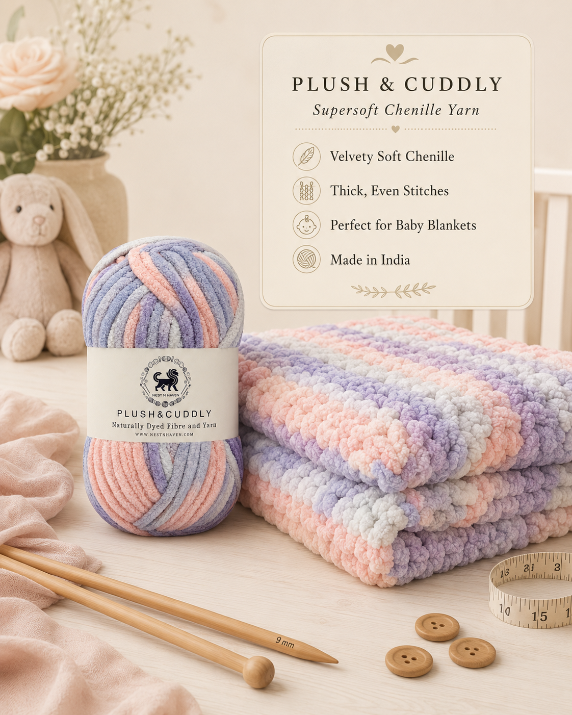 Plush & Cuddly Yarn – Super Soft Knitting  Multi Colour Yarn Ball Suitable for Craft, Babywear, Baby Blankets, 5 Bulky | Nest-N Haven| Shade no- 11