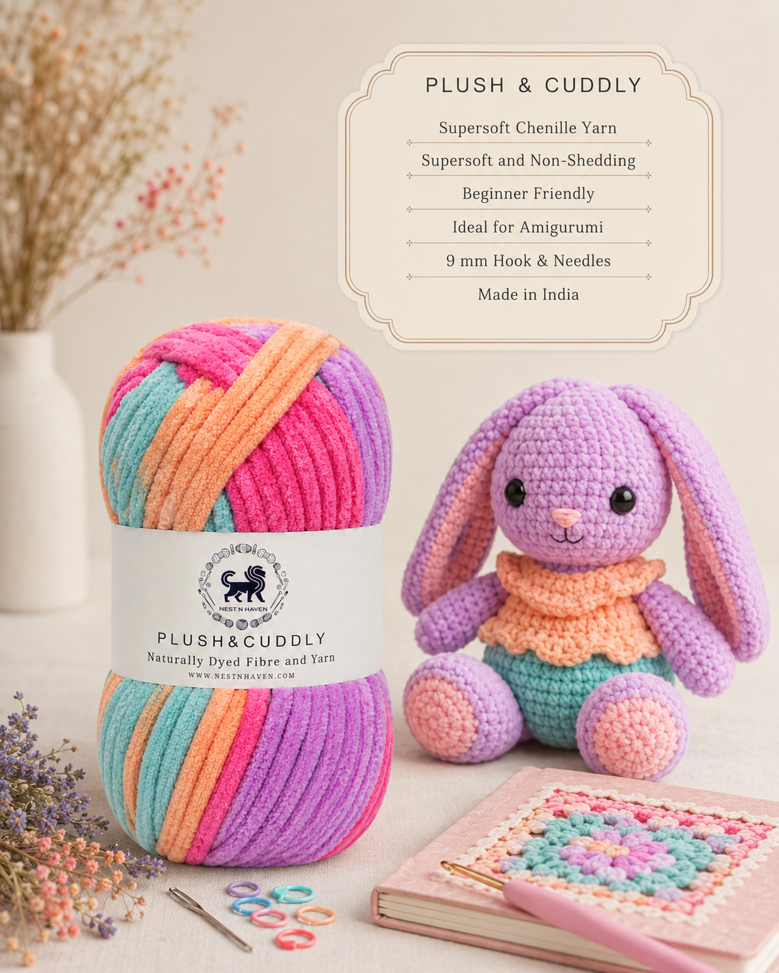 Plush & Cuddly Yarn – Super Soft Knitting  Multi Colour Yarn Ball Suitable for Craft, Babywear, Baby Blankets, 5 Bulky | Nest-N Haven| Shade no- 15