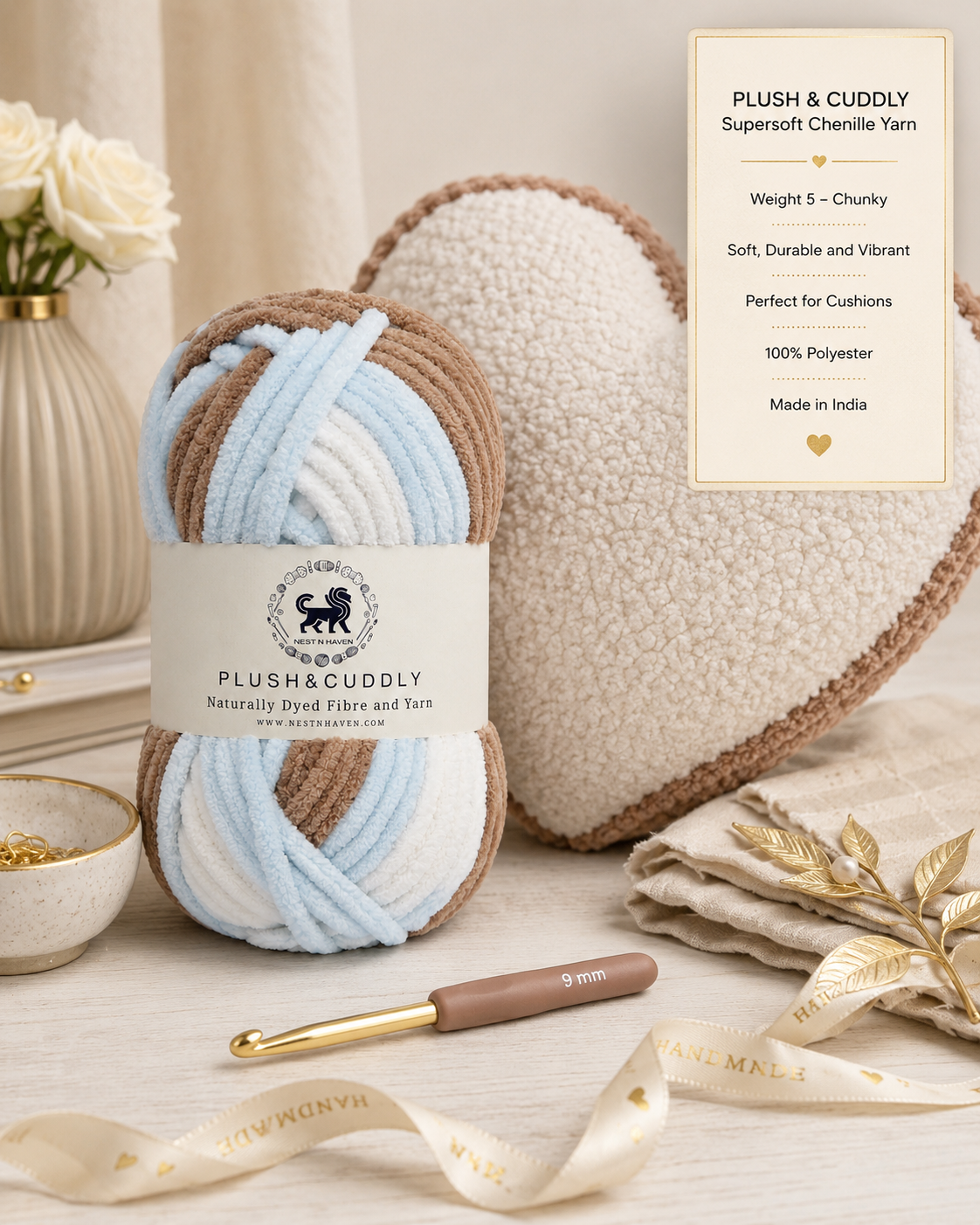 Plush & Cuddly Yarn – Super Soft Knitting  Multi Colour Yarn Ball Suitable for Craft, Babywear, Baby Blankets, 5 Bulky | Nest-N Haven| Shade no- 4