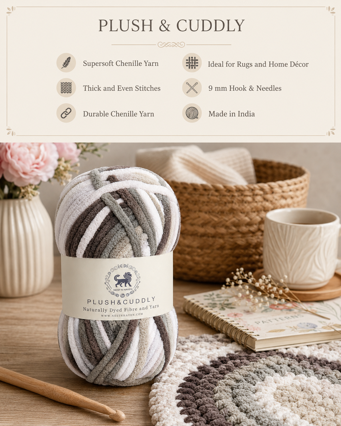 Plush & Cuddly Yarn – Super Soft Knitting  Multi Colour Yarn Ball Suitable for Craft, Babywear, Baby Blankets, 5 Bulky | Nest-N Haven| Shade no- 14