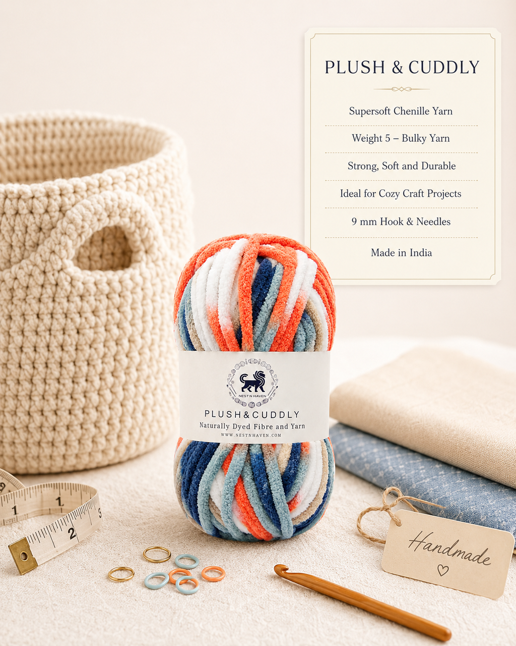 Plush & Cuddly Yarn – Super Soft Knitting  Multi Colour Yarn Ball Suitable for Craft, Babywear, Baby Blankets, 5 Bulky | Nest-N Haven| Shade no- 24