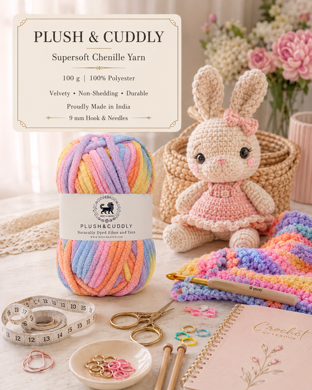 Plush & Cuddly Yarn – Super Soft Knitting  Multi Colour Yarn Ball Suitable for Craft, Babywear, Baby Blankets, 5 Bulky | Nest-N Haven| Shade no- 18