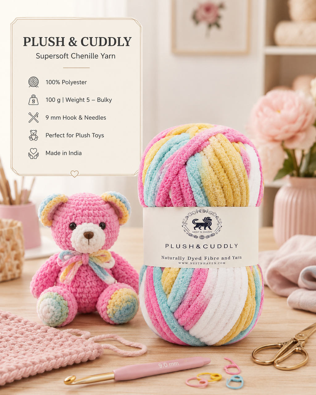 Plush & Cuddly Yarn – Super Soft Knitting  Multi Colour Yarn Ball Suitable for Craft, Babywear, Baby Blankets, 5 Bulky | Nest-N Haven| Shade no- 5