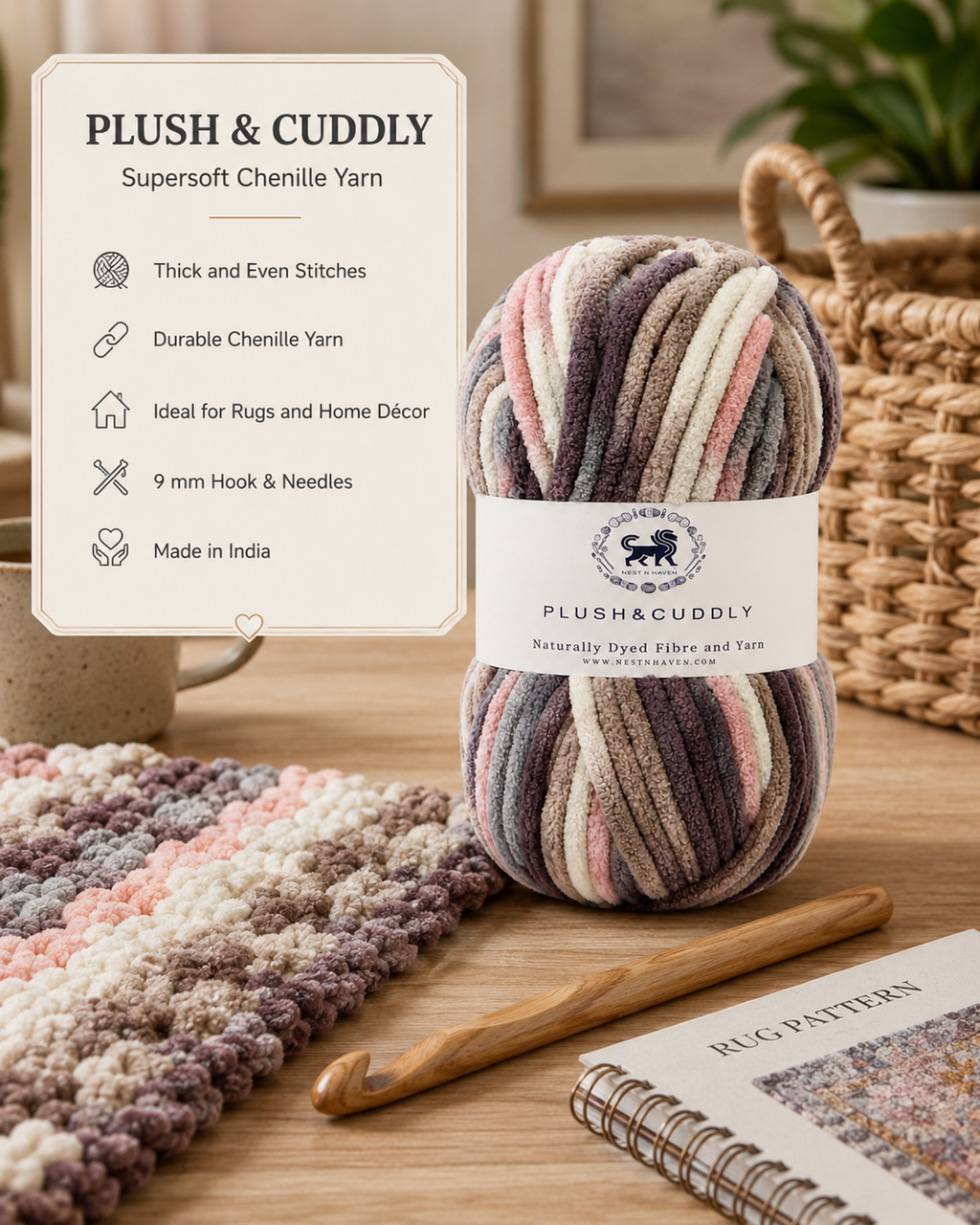 Plush & Cuddly Yarn – Super Soft Knitting  Multi Colour Yarn Ball Suitable for Craft, Babywear, Baby Blankets, 5 Bulky | Nest-N Haven| Shade no- 3
