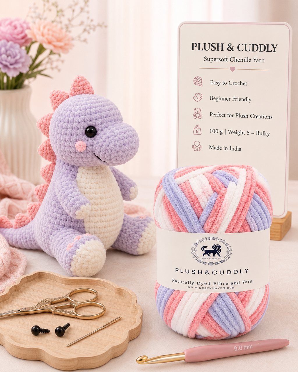 Plush & Cuddly Yarn – Super Soft Knitting  Multi Colour Yarn Ball Suitable for Craft, Babywear, Baby Blankets, 5 Bulky | Nest-N Haven| Shade no- 7