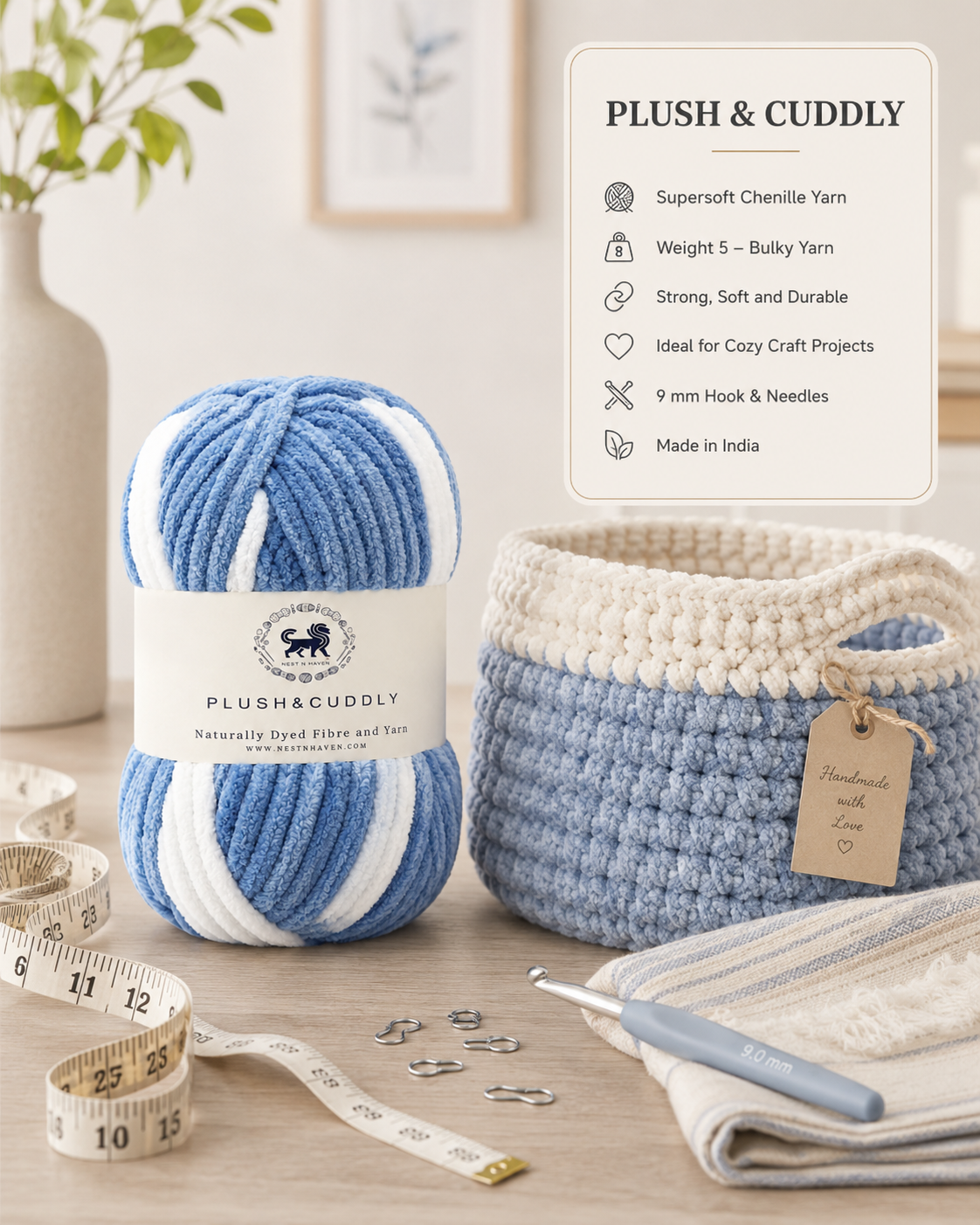 Plush & Cuddly Yarn – Super Soft Knitting  Multi Colour Yarn Ball Suitable for Craft, Babywear, Baby Blankets, 5 Bulky | Nest-N Haven| Shade no- 8