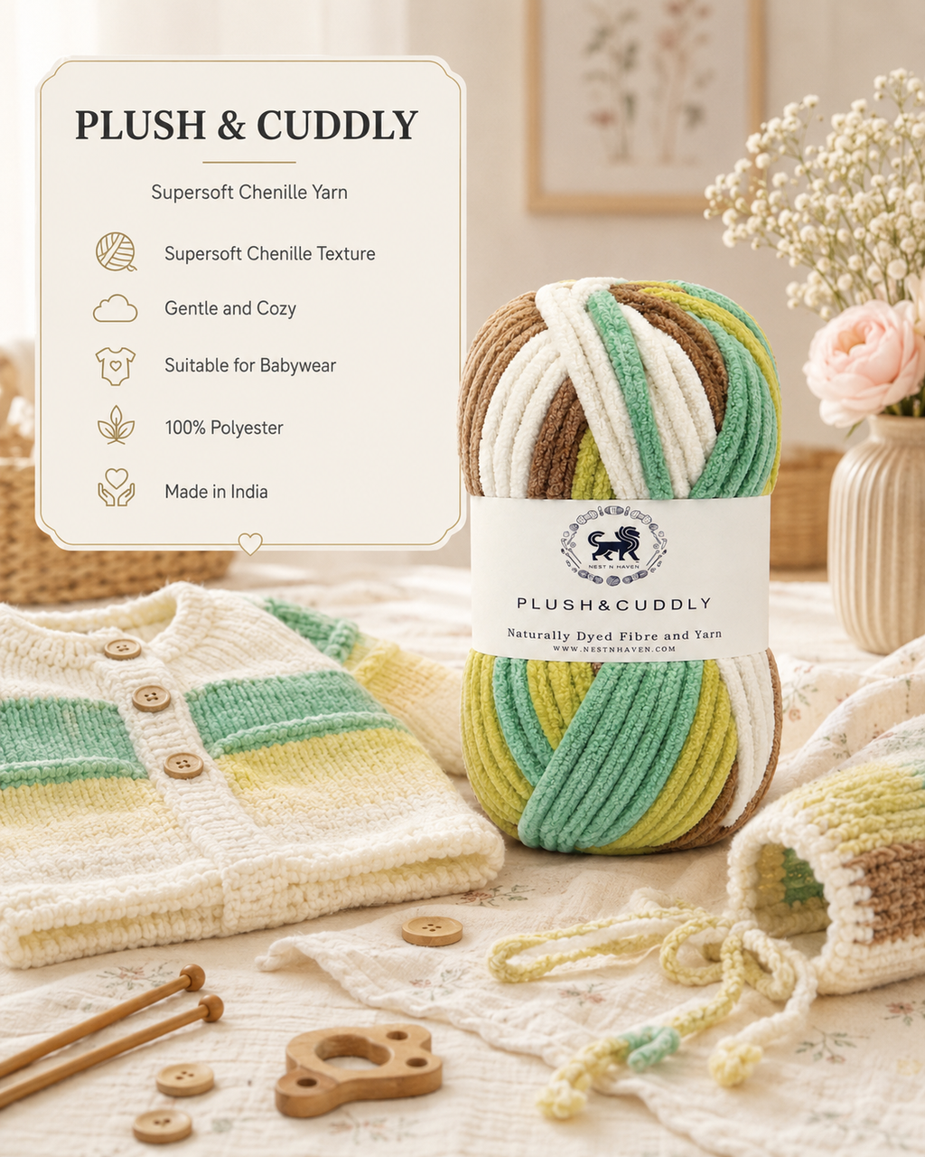 Plush & Cuddly Yarn – Super Soft Knitting  Multi Colour Yarn Ball Suitable for Craft, Babywear, Baby Blankets, 5 Bulky | Nest-N Haven| Shade no- 17