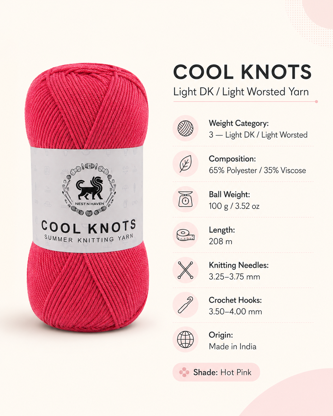 Cool Knots, Polyester Blend Hand Knitting Yarn (100g) - Luxury Yarn for Crochet, Knitting, Amigurumi, Embroidery, Toys, Garments, Flowers and Hobby Projects shade- Watermelon Pink