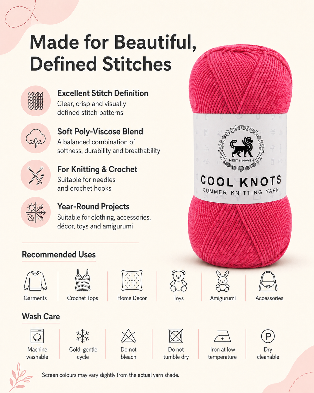 Cool Knots, Polyester Blend Hand Knitting Yarn (100g) - Luxury Yarn for Crochet, Knitting, Amigurumi, Embroidery, Toys, Garments, Flowers and Hobby Projects shade- Watermelon Pink