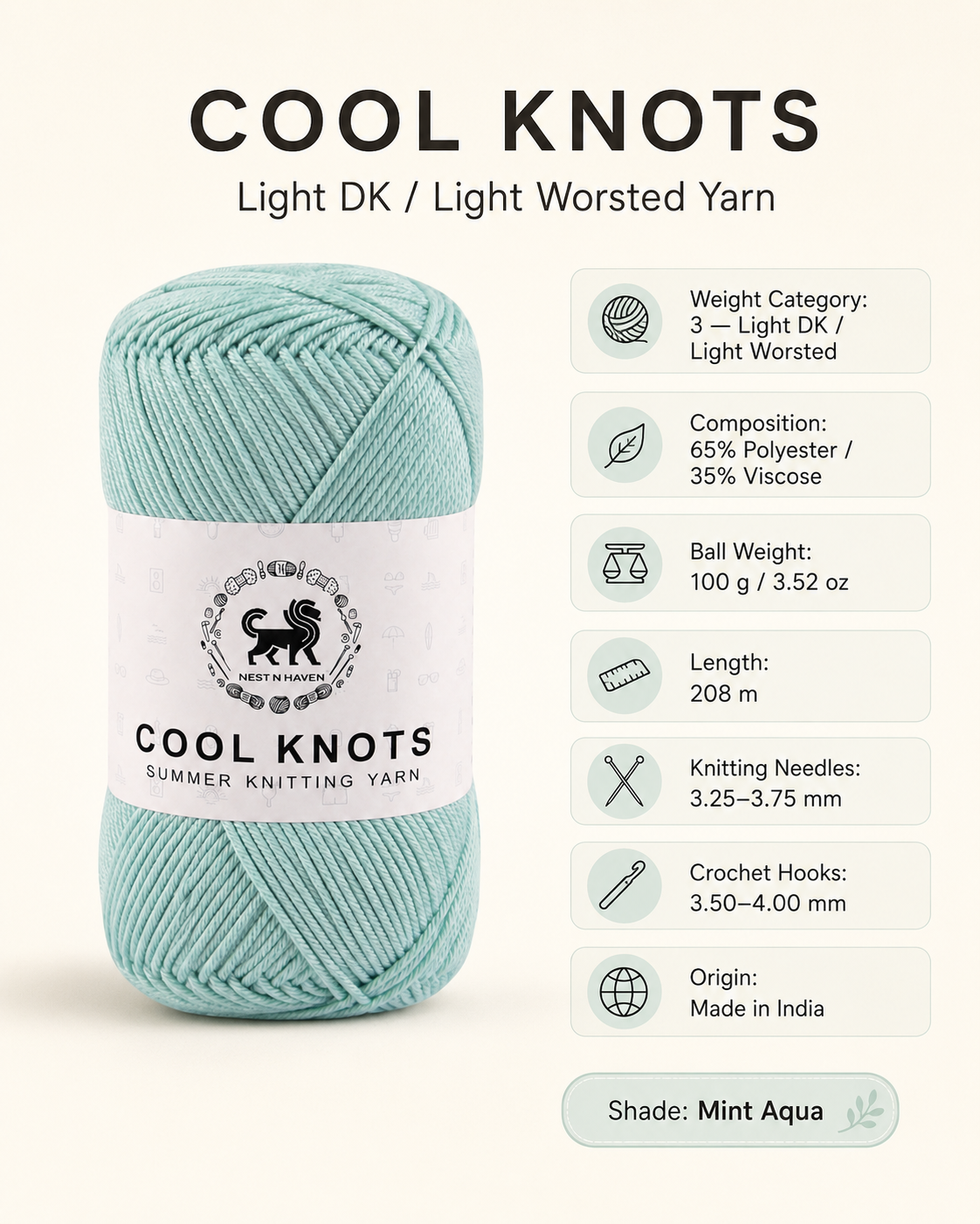 Cool Knots, Polyester Blend Hand Knitting Yarn (100g) - Luxury Yarn for Crochet, Knitting, Amigurumi, Embroidery, Toys, Garments, Flowers and Hobby Projects shade- Ice Blue