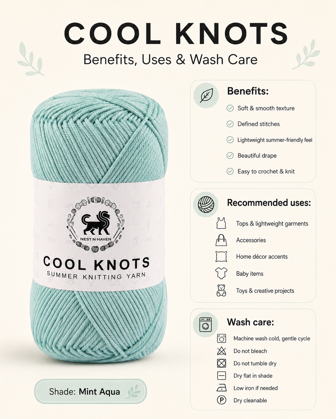 Cool Knots, Polyester Blend Hand Knitting Yarn (100g) - Luxury Yarn for Crochet, Knitting, Amigurumi, Embroidery, Toys, Garments, Flowers and Hobby Projects shade- Ice Blue
