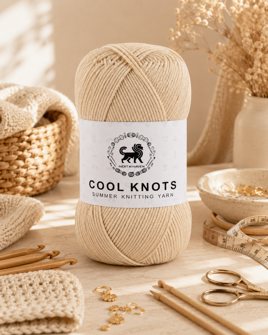 Cool Knots, Polyester Blend Hand Knitting Yarn (100g) - Luxury Yarn for Crochet, Knitting, Amigurumi, Embroidery, Toys, Garments, Flowers and Hobby Projects shade- Beige