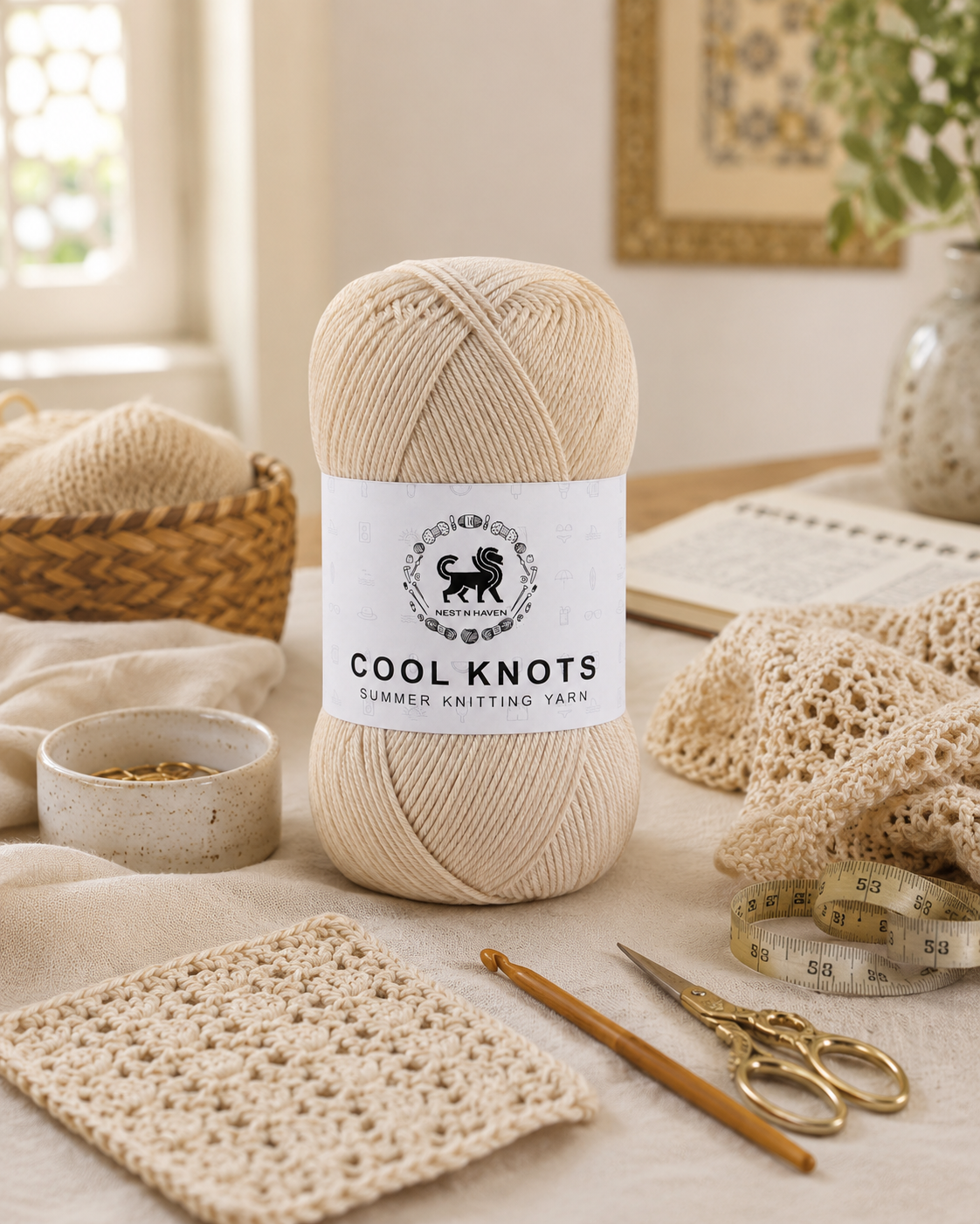 Cool Knots, Polyester Blend Hand Knitting Yarn (100g) - Luxury Yarn for Crochet, Knitting, Amigurumi, Embroidery, Toys, Garments, Flowers and Hobby Projects shade- Beige