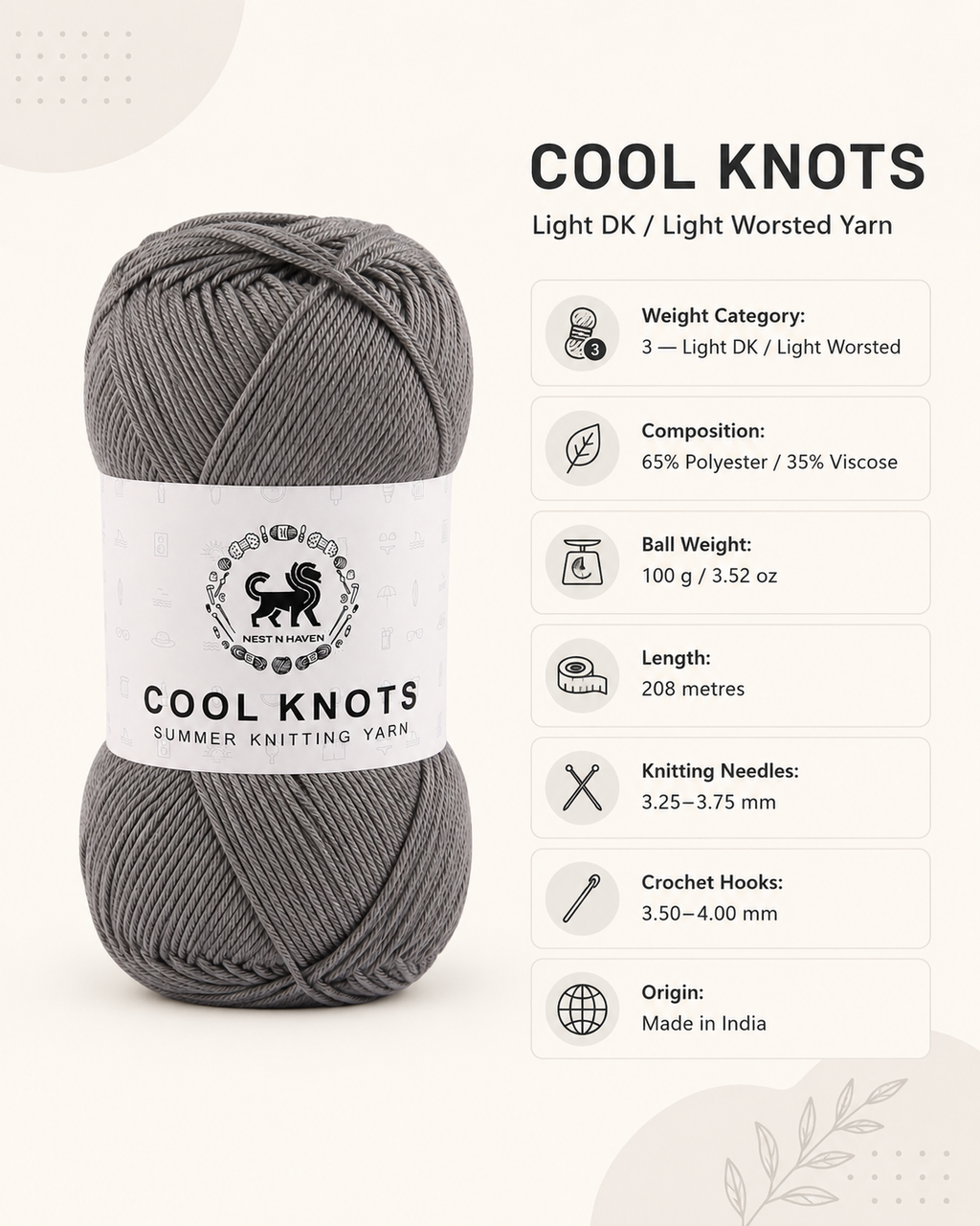 Cool Knots, Polyester Blend Hand Knitting Yarn (100g) - Luxury Yarn for Crochet, Knitting, Amigurumi, Embroidery, Toys, Garments, Flowers and Hobby Projects shade- Dark Grey