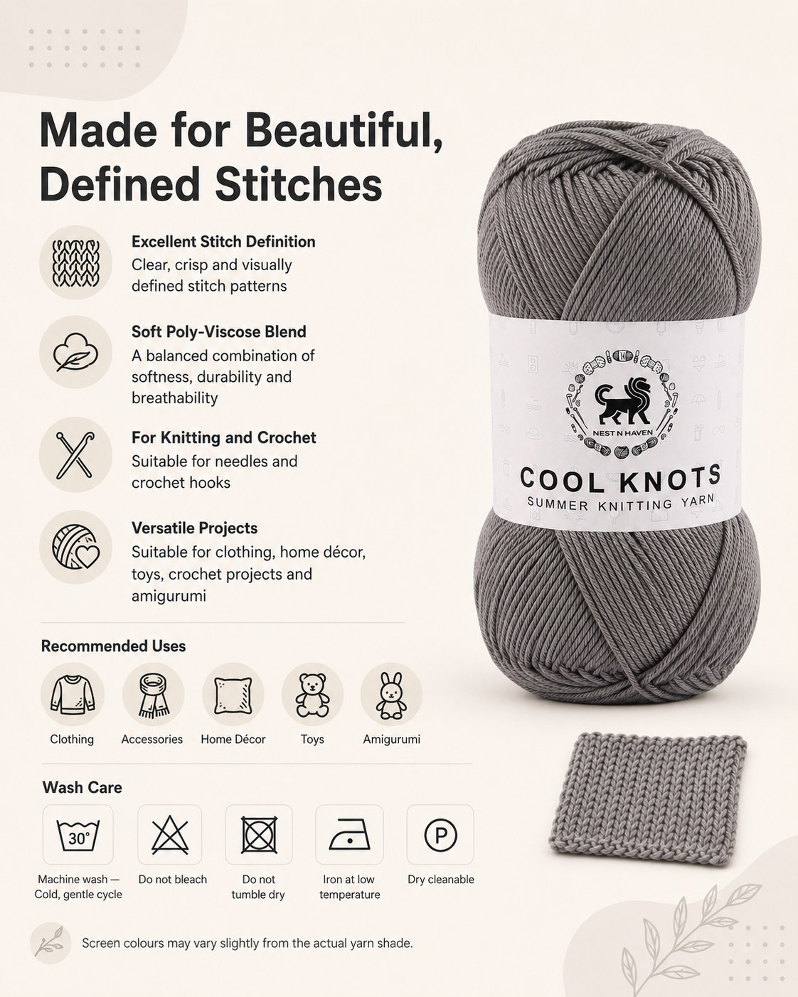 Cool Knots, Polyester Blend Hand Knitting Yarn (100g) - Luxury Yarn for Crochet, Knitting, Amigurumi, Embroidery, Toys, Garments, Flowers and Hobby Projects shade- Dark Grey