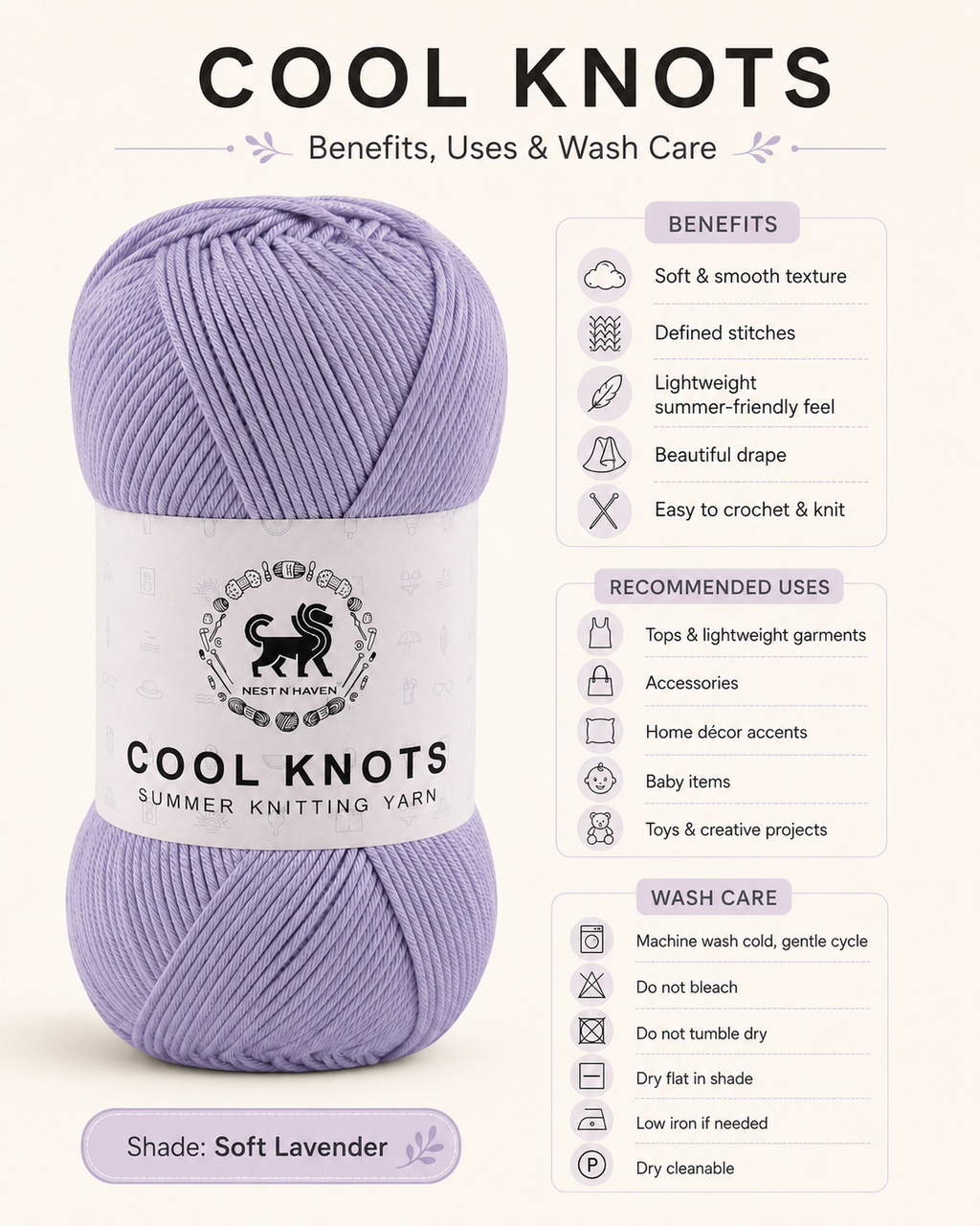 Cool Knots, Polyester Blend Hand Knitting Yarn (100g) - Luxury Yarn for Crochet, Knitting, Amigurumi, Embroidery, Toys, Garments, Flowers and Hobby Projects shade- Lilac
