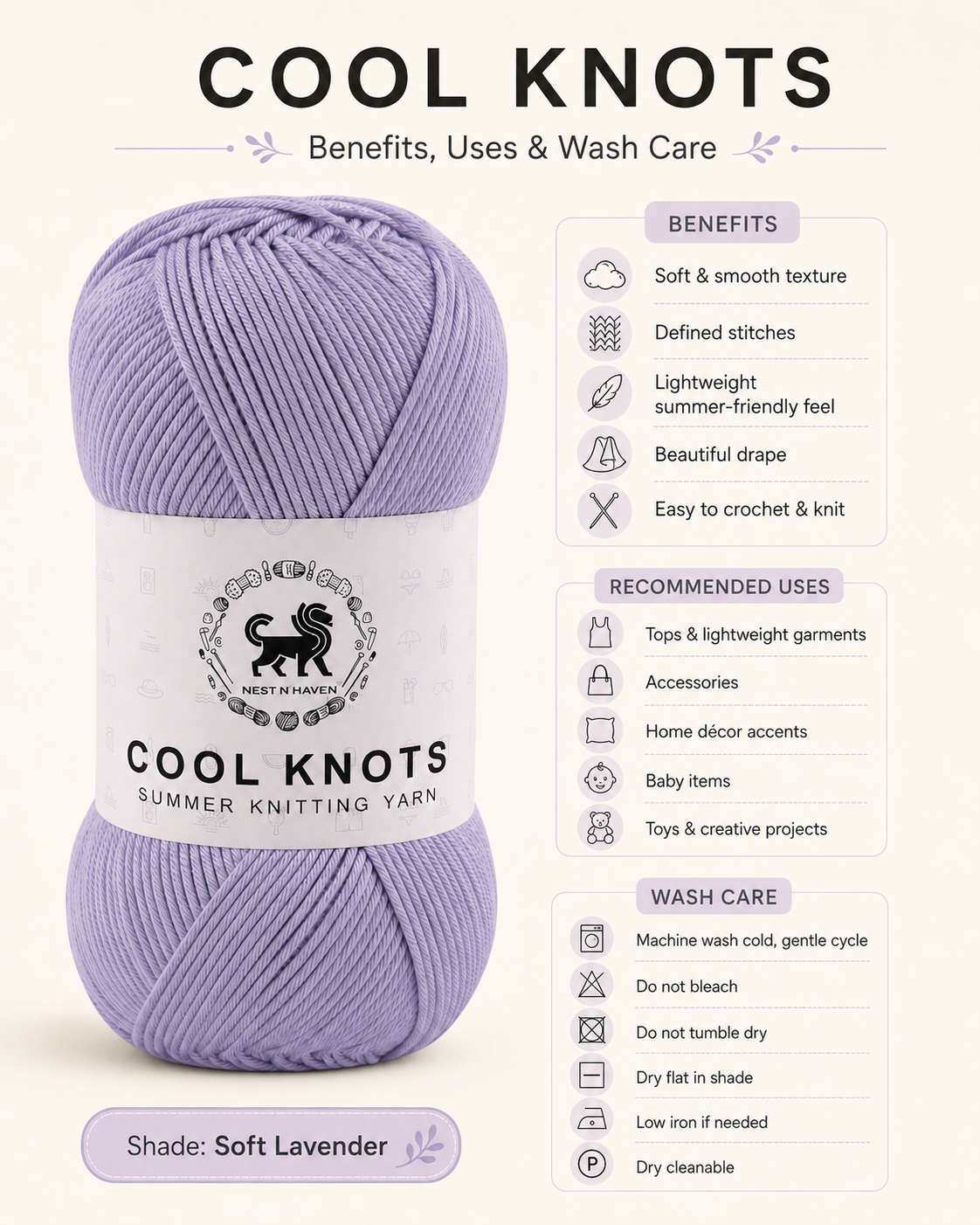 Cool Knots, Polyester Blend Hand Knitting Yarn (100g) - Luxury Yarn for Crochet, Knitting, Amigurumi, Embroidery, Toys, Garments, Flowers and Hobby Projects shade- Lilac