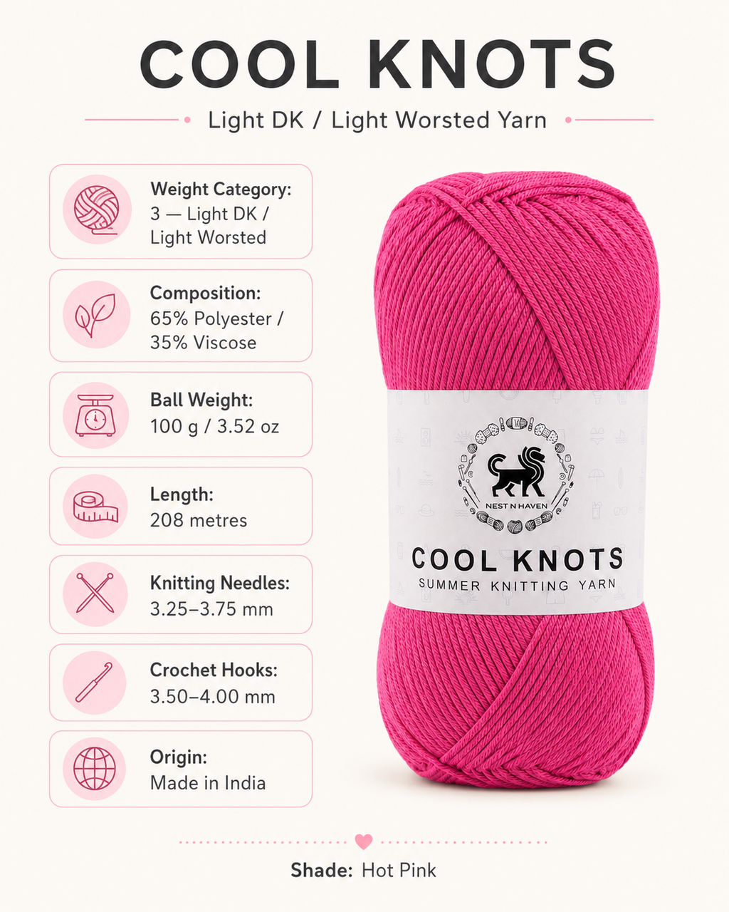 Cool Knots, Polyester Blend Hand Knitting Yarn (100g) - Luxury Yarn for Crochet, Knitting, Amigurumi, Embroidery, Toys, Garments, Flowers and Hobby Projects shade- Dark Lilac