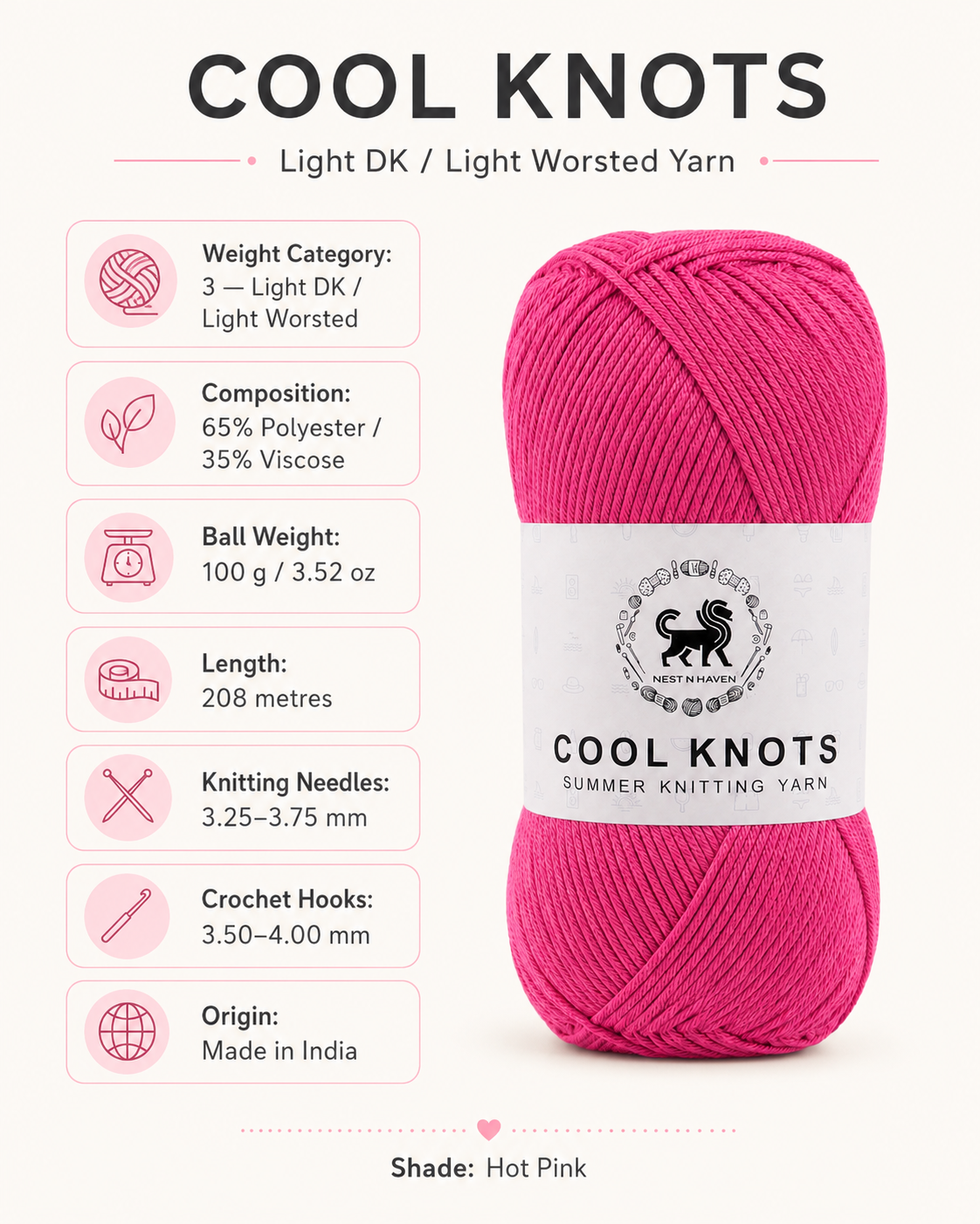 Cool Knots, Polyester Blend Hand Knitting Yarn (100g) - Luxury Yarn for Crochet, Knitting, Amigurumi, Embroidery, Toys, Garments, Flowers and Hobby Projects shade- Dark Lilac