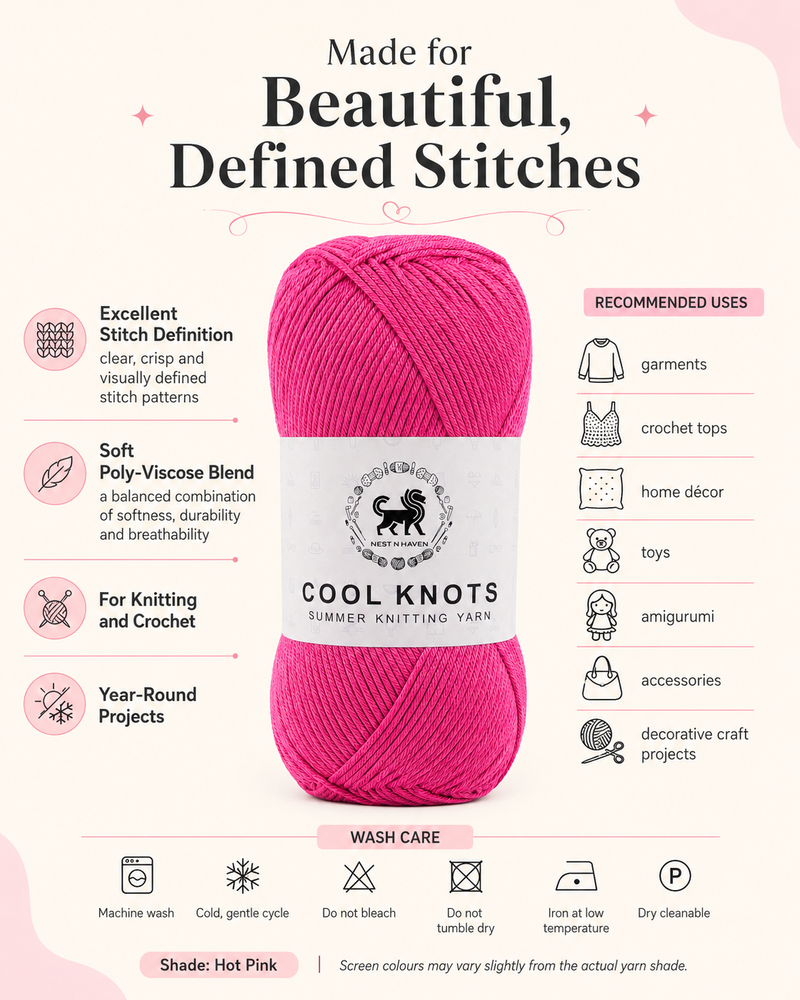 Cool Knots, Polyester Blend Hand Knitting Yarn (100g) - Luxury Yarn for Crochet, Knitting, Amigurumi, Embroidery, Toys, Garments, Flowers and Hobby Projects shade- Dark Lilac