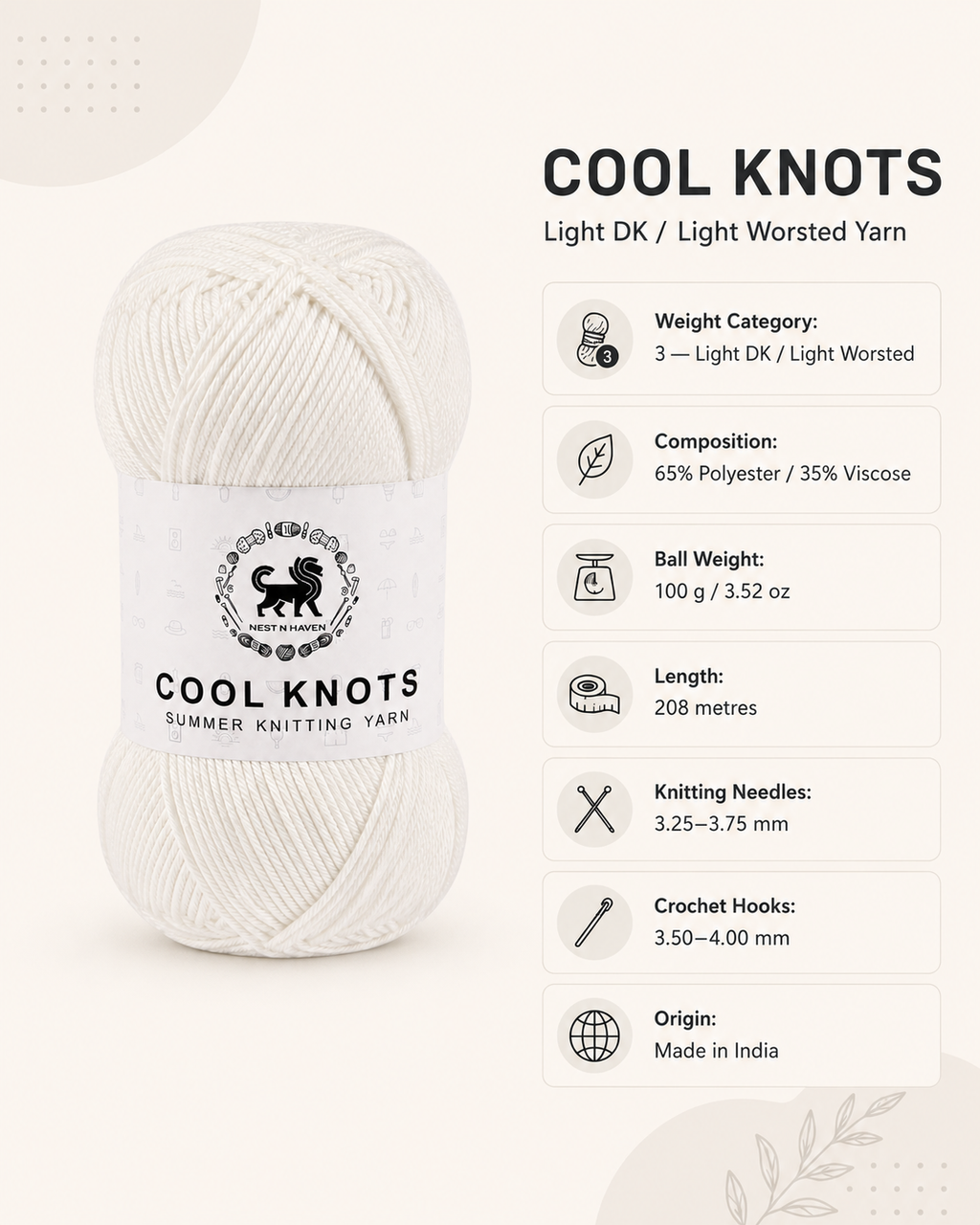 Cool Knots, Polyester Blend Hand Knitting Yarn (100g) - Luxury Yarn for Crochet, Knitting, Amigurumi, Embroidery, Toys, Garments, Flowers and Hobby Projects shade-