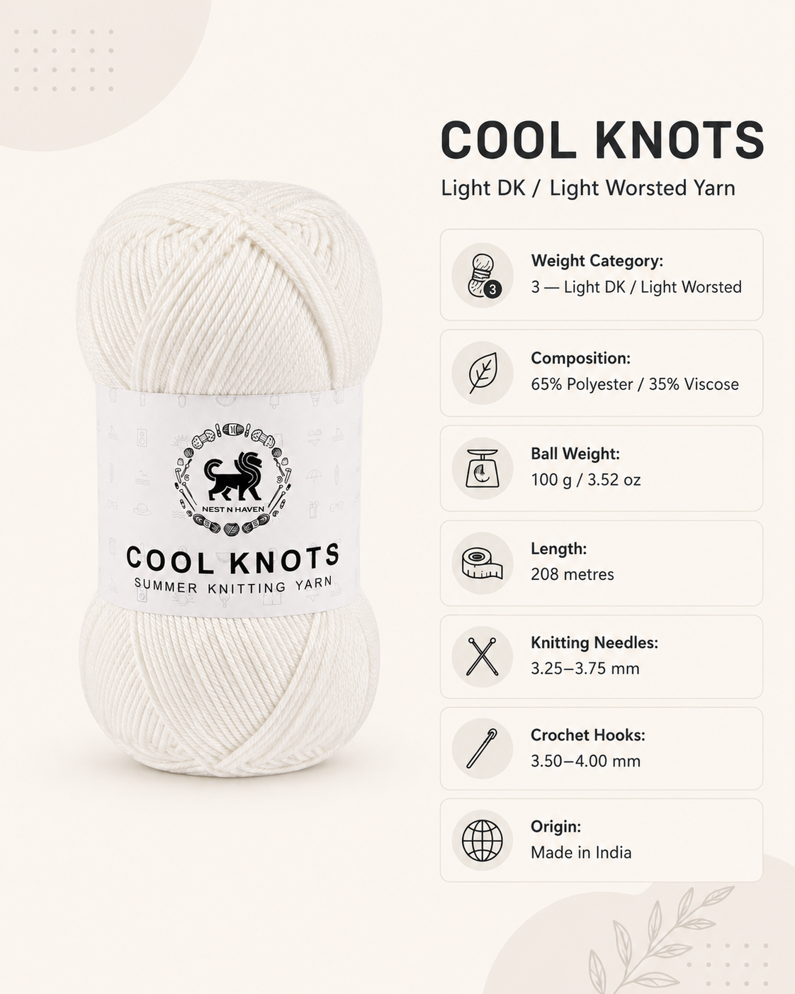 Cool Knots, Polyester Blend Hand Knitting Yarn (100g) - Luxury Yarn for Crochet, Knitting, Amigurumi, Embroidery, Toys, Garments, Flowers and Hobby Projects shade-