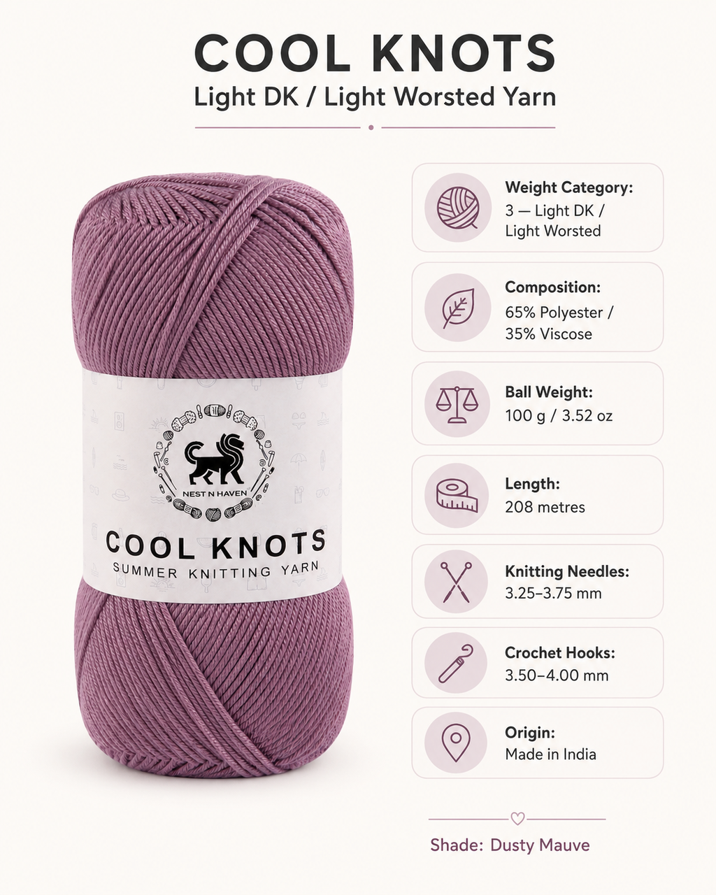 Cool Knots, Polyester Blend Hand Knitting Yarn (100g) - Luxury Yarn for Crochet, Knitting, Amigurumi, Embroidery, Toys, Garments, Flowers and Hobby Projects shade- Dark Lilac