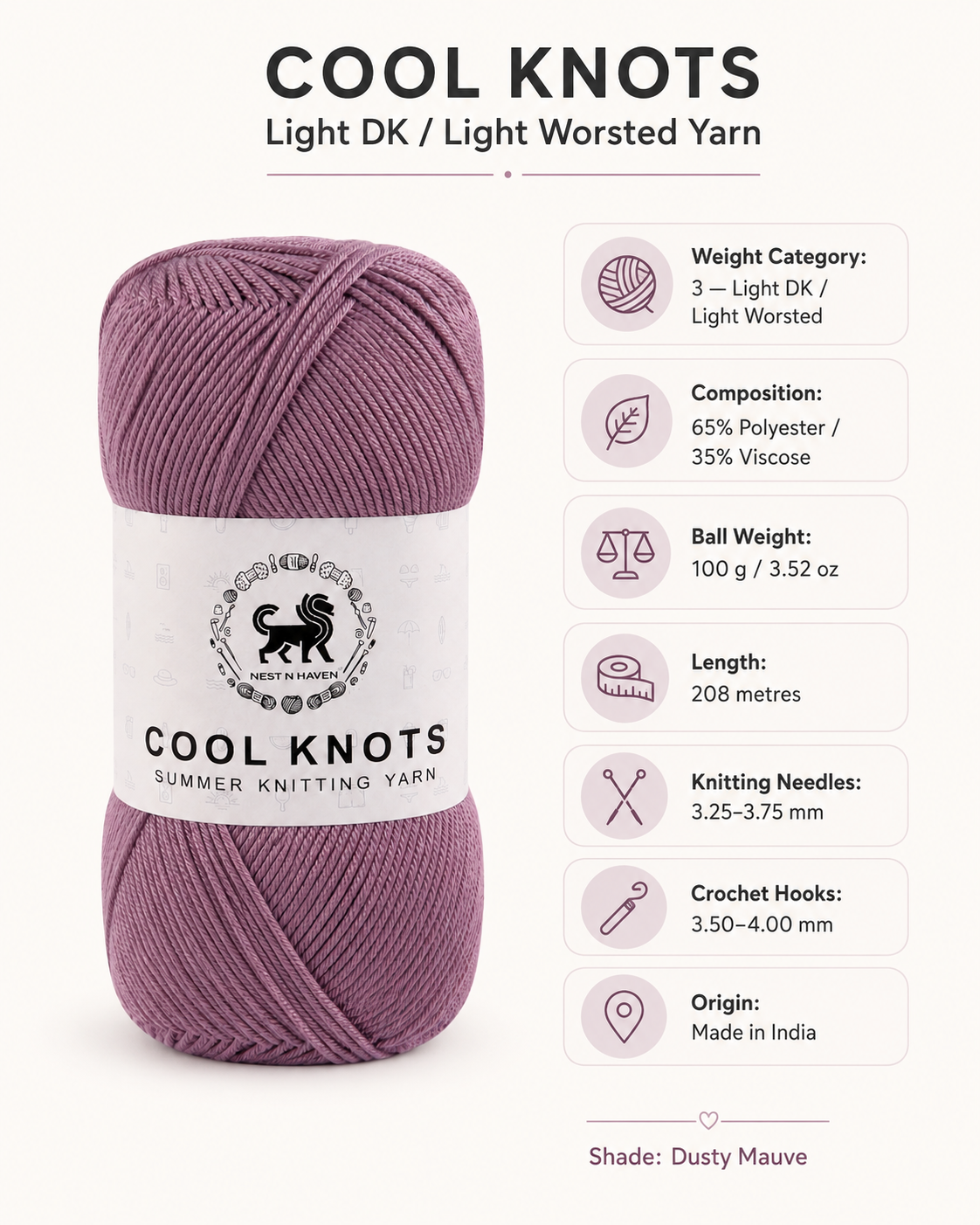Cool Knots, Polyester Blend Hand Knitting Yarn (100g) - Luxury Yarn for Crochet, Knitting, Amigurumi, Embroidery, Toys, Garments, Flowers and Hobby Projects shade- Dark Lilac