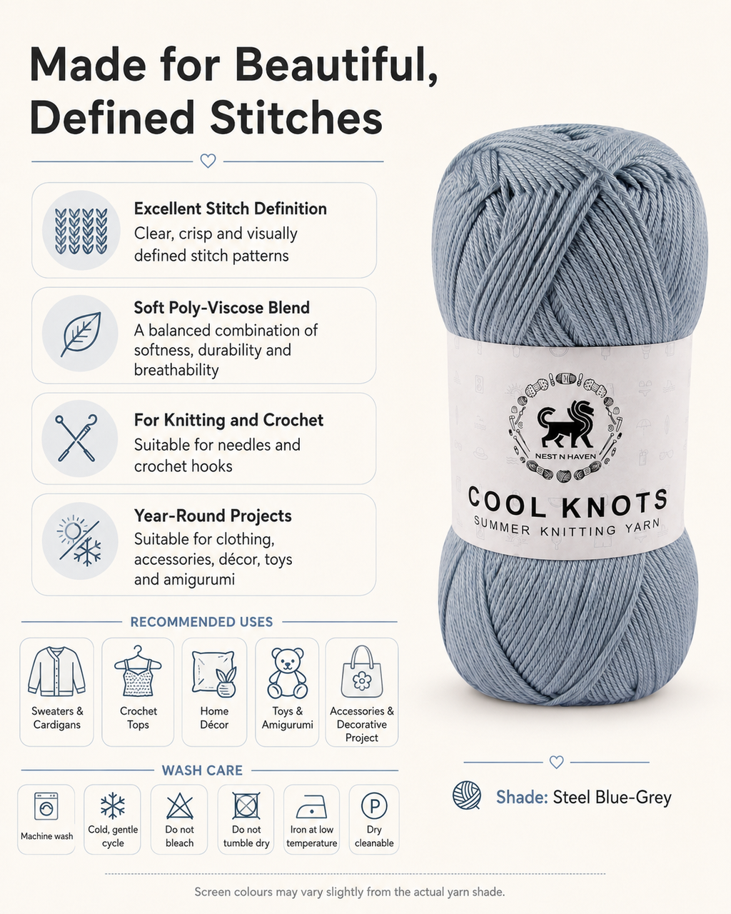 Cool Knots, Polyester Blend Hand Knitting Yarn (100g) - Luxury Yarn for Crochet, Knitting, Amigurumi, Embroidery, Toys, Garments, Flowers and Hobby Projects shade-