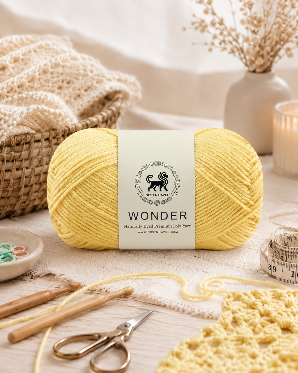 NESTNHAVEN,Wonder,Poly Yarn Supersoft Hand Knitting Wool Ball,(1 Ball/100 Gram Each) Ball Suitable For Craft,Crochet,Amigurumi,Garments,Flowers And Hobby Projects,2 Fine , Shade - Lemon Yellow