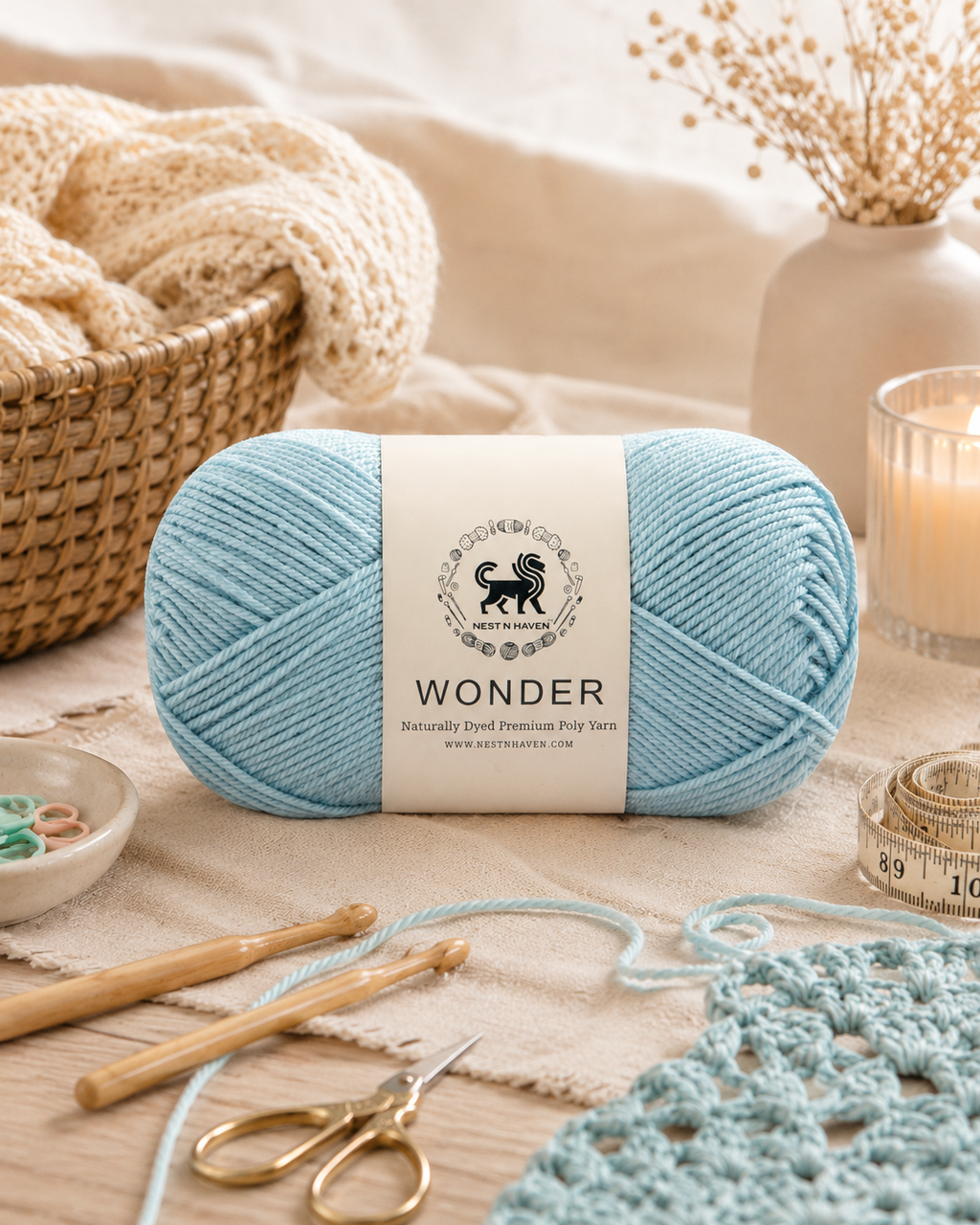 NESTNHAVEN, Wonder , Poly Yarn Supersoft Hand Knitting Wool Ball, (1 Ball/100 Gram Each) Ball Suitable for Craft, Crochet, Amigurumi,Garments, Flowers and Hobby Projects , 2 Fine , Shade- Sky Blue
