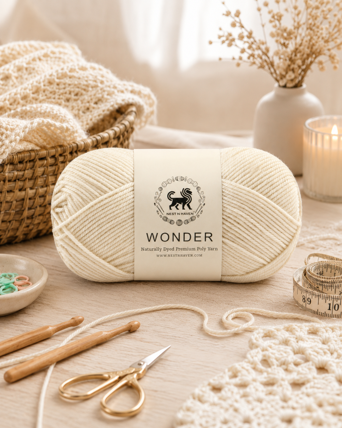 NESTNHAVEN,Wonder,Poly Yarn Supersoft Hand Knitting Wool Ball,(1 Ball/100 Gram Each) Ball Suitable For Craft,Crochet,Amigurumi,Garments,Flowers And Hobby Projects,2 Fine , Shade - Off White