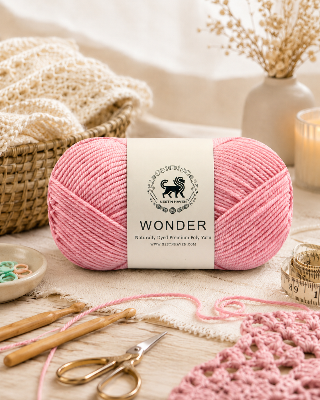 NESTNHAVEN,Wonder,Poly Yarn Supersoft Hand Knitting Wool Ball,(1 Ball/100 Gram Each) Ball Suitable For Craft,Crochet,Amigurumi,Garments,Flowers And Hobby Projects,2 Fine , Shade - Pink