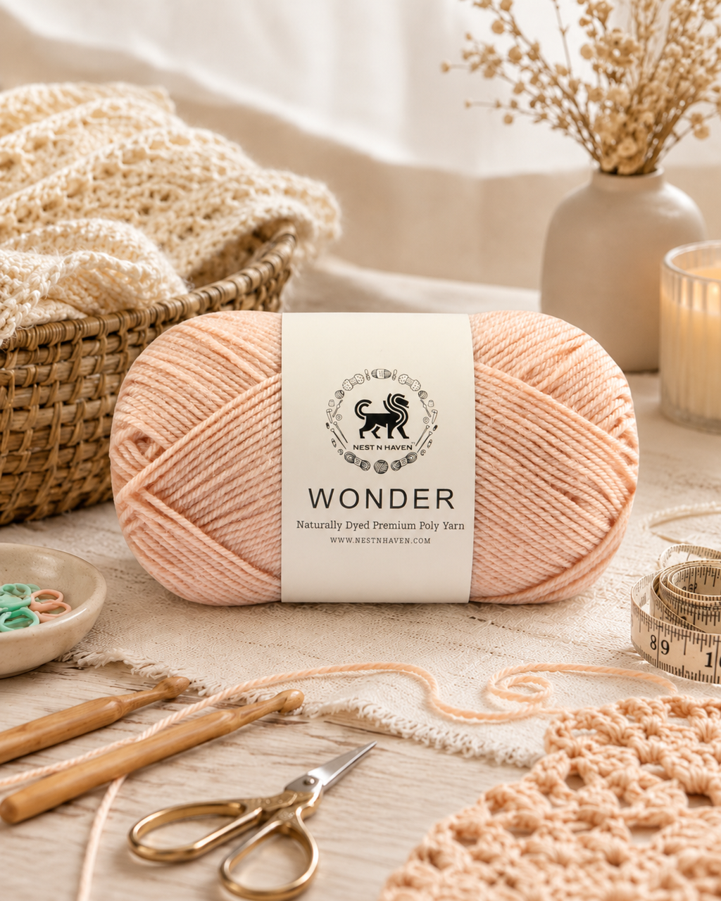 NESTNHAVEN,Wonder,Poly Yarn Supersoft Hand Knitting Wool Ball,(1 Ball/100 Gram Each) Ball Suitable For Craft,Crochet,Amigurumi,Garments,Flowers And Hobby Projects,2 Fine , Shade - Peach