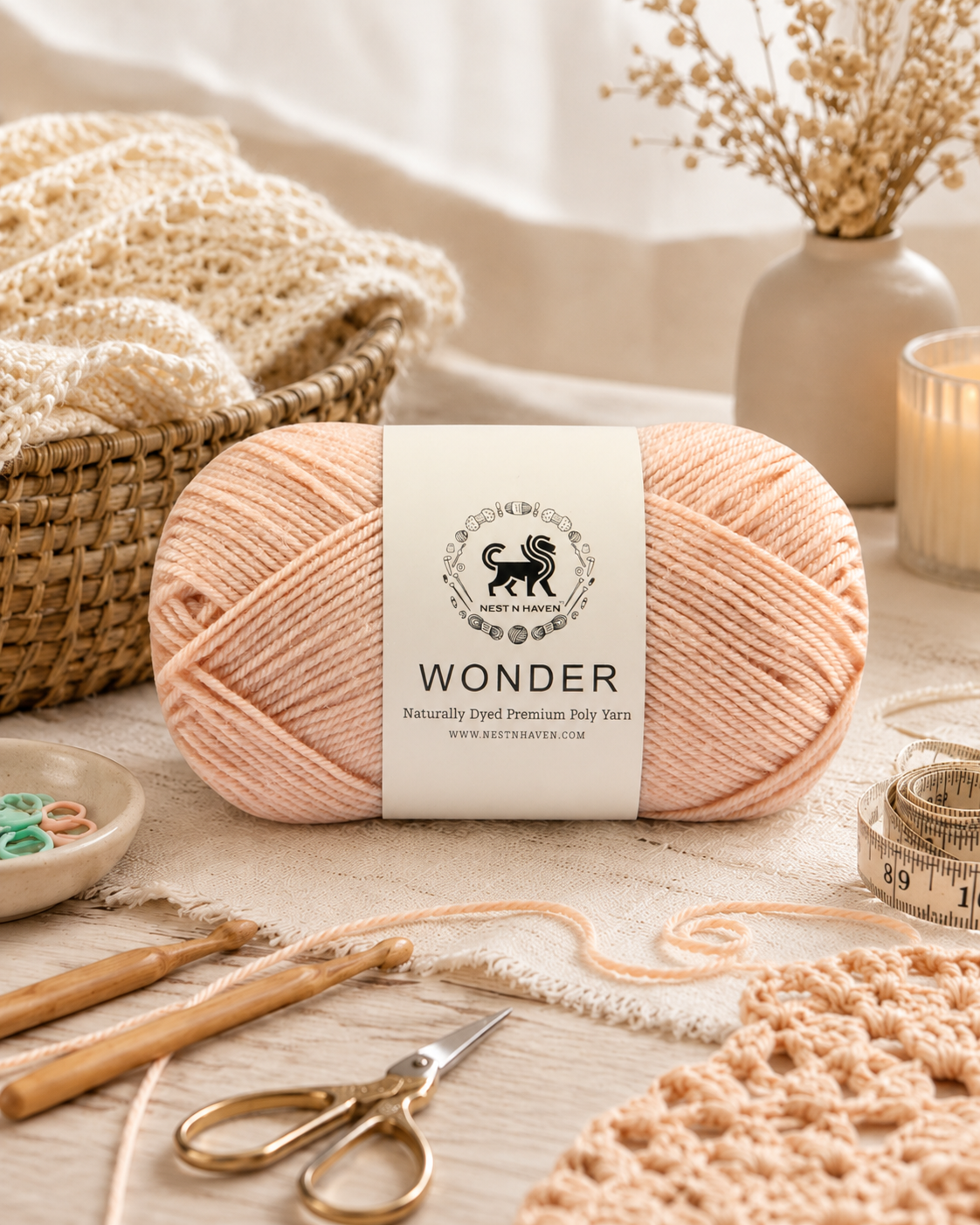 NESTNHAVEN,Wonder,Poly Yarn Supersoft Hand Knitting Wool Ball,(1 Ball/100 Gram Each) Ball Suitable For Craft,Crochet,Amigurumi,Garments,Flowers And Hobby Projects,2 Fine , Shade - Peach