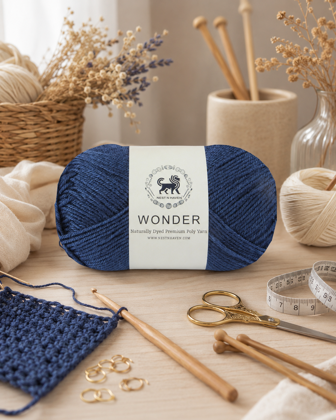 NESTNHAVEN,Wonder,Poly Yarn Supersoft Hand Knitting Wool Ball,(1 Ball/100 Gram Each) Ball Suitable For Craft,Crochet,Amigurumi,Garments,Flowers And Hobby Projects,2 Fine , Shade - Denim Blue